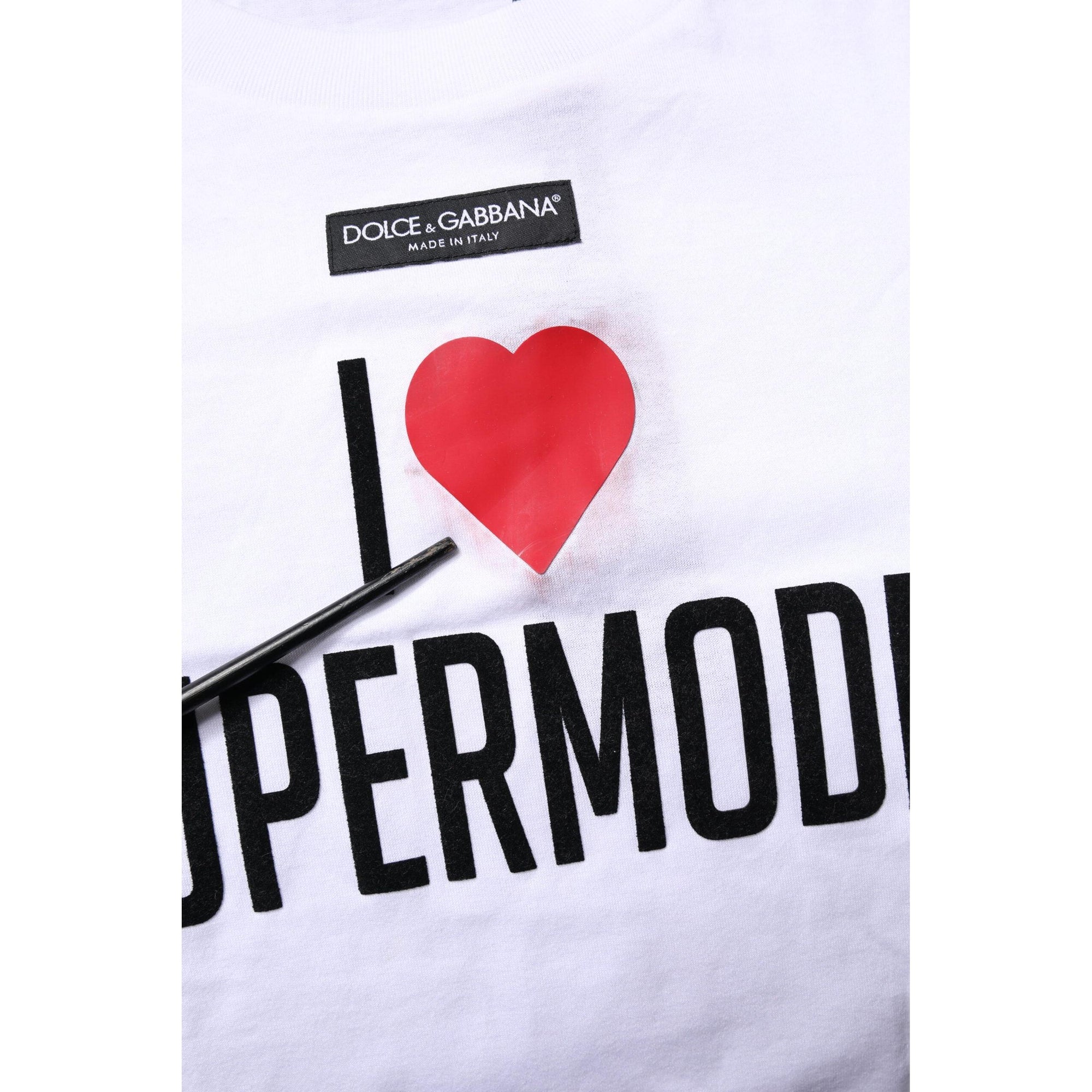 Dolce &amp; Gabbana White Printed Round Neck Top Cotton T-shirt