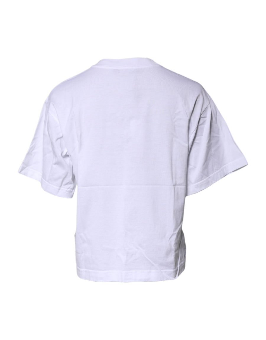 Dolce & Gabbana White Printed Round Neck Top Cotton T-shirt