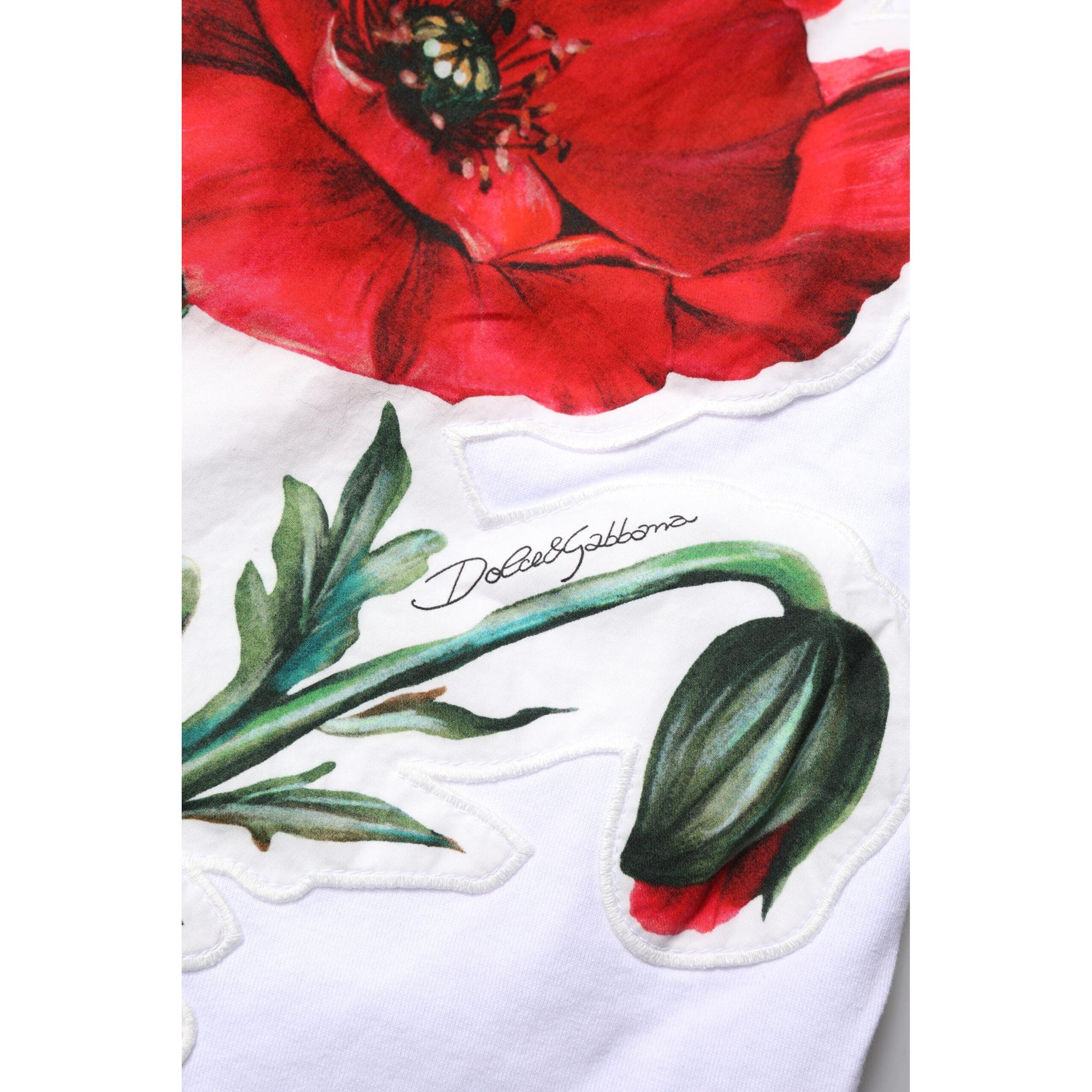 Dolce &amp; Gabbana White Floral Print Cotton Crew Neck T-shirt