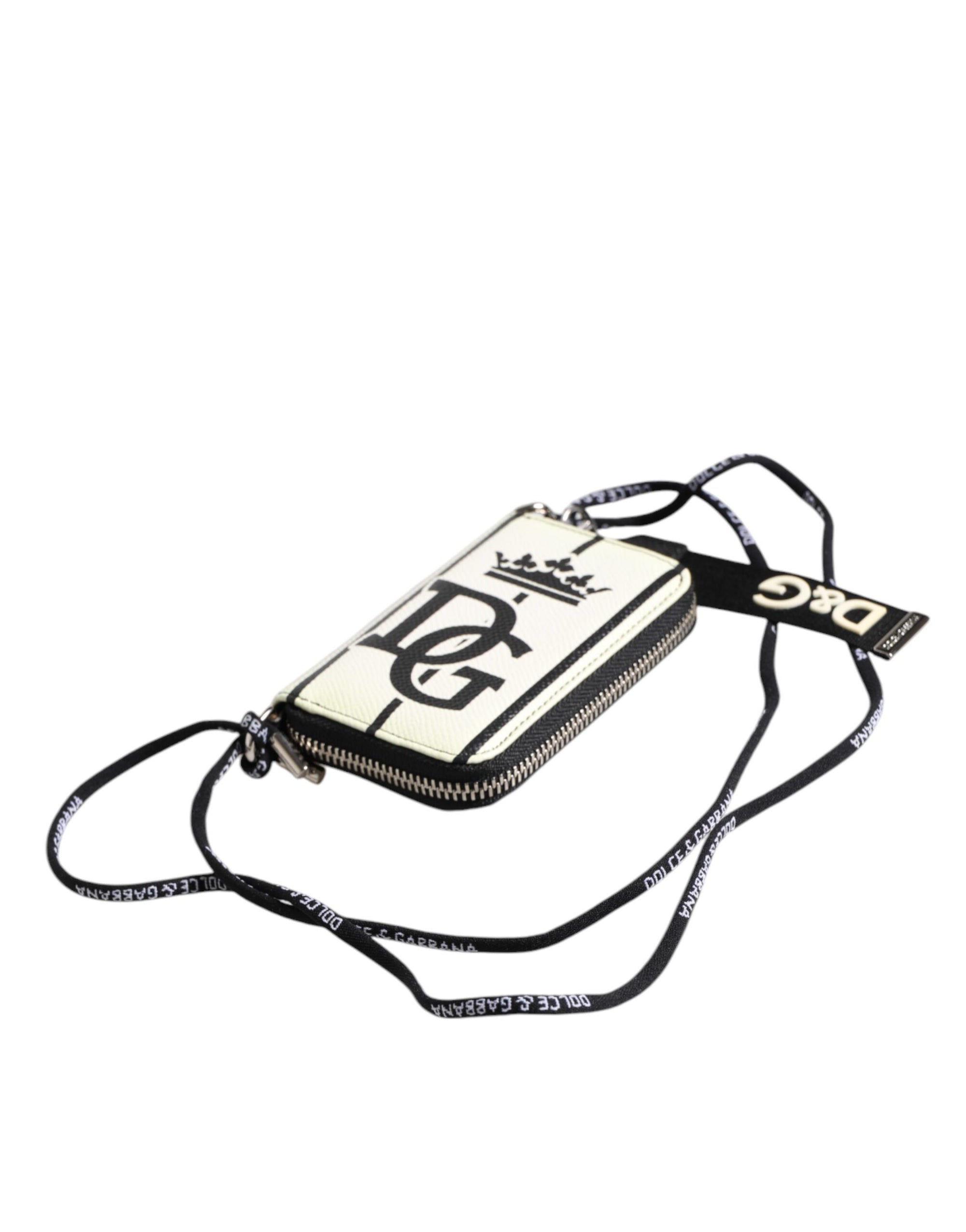 Dolce &amp; Gabbana White Leather SICILY DG Crown Purse Cross Body Bag
