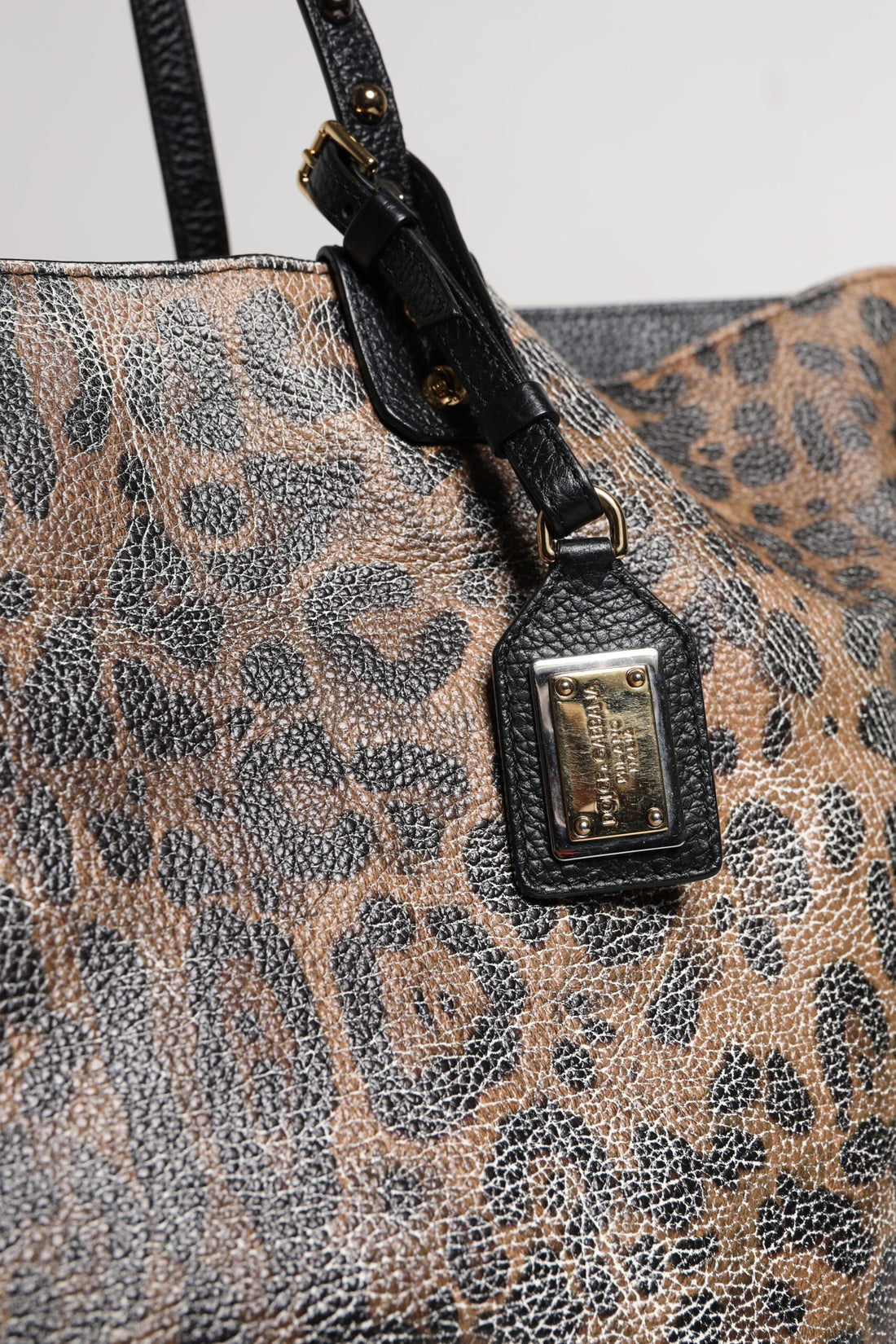 Dolce & Gabbana Brown Leopard BEATRICE Leather Logo Plaque Tote Bag