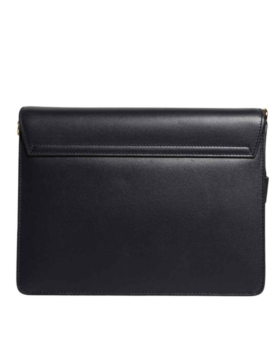 Dolce & Gabbana Black Leather Logo Gold Crossbody Purse Bag