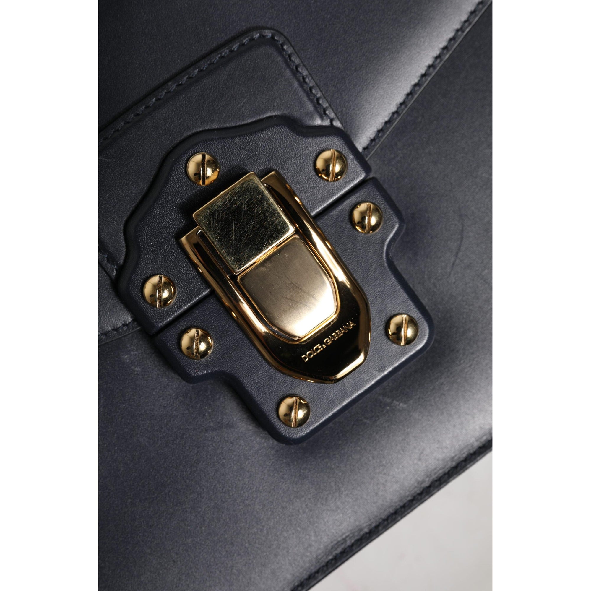 Dolce &amp; Gabbana Black Leather Logo Gold Crossbody Purse Bag
