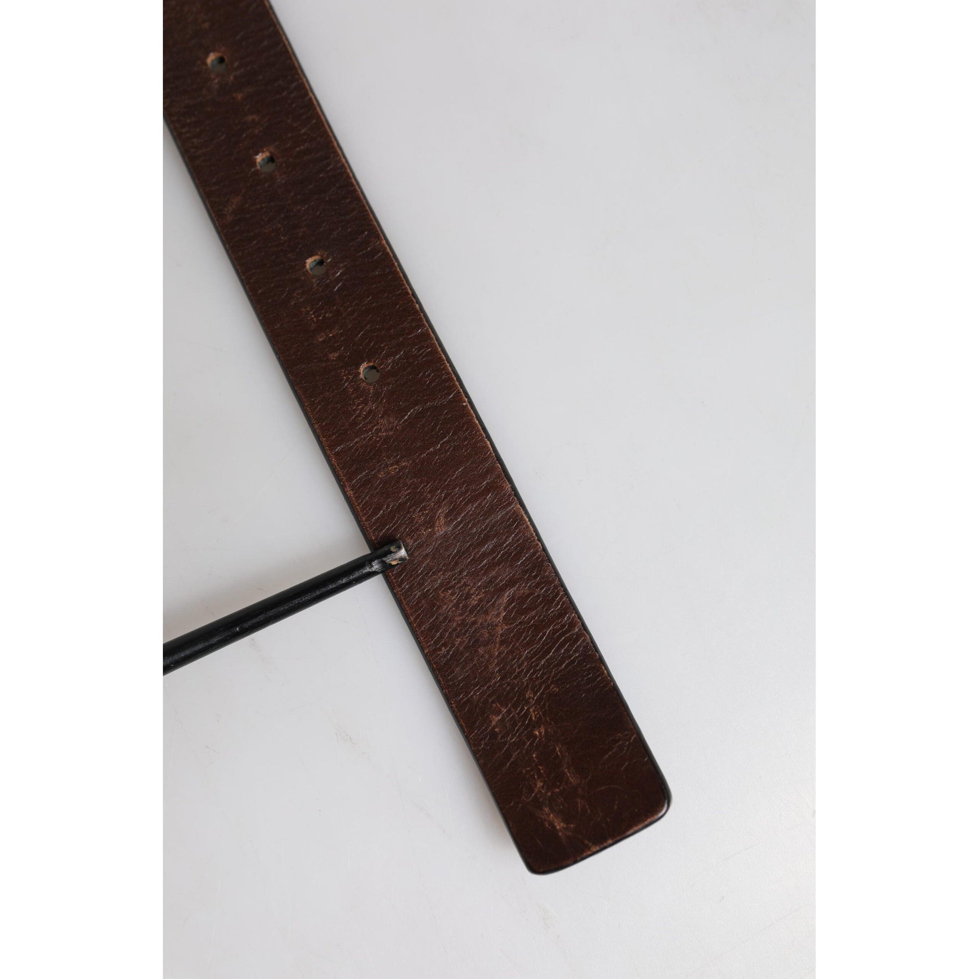 Dolce &amp; Gabbana Brown Solid Leather Classic Waist Buckle Belt