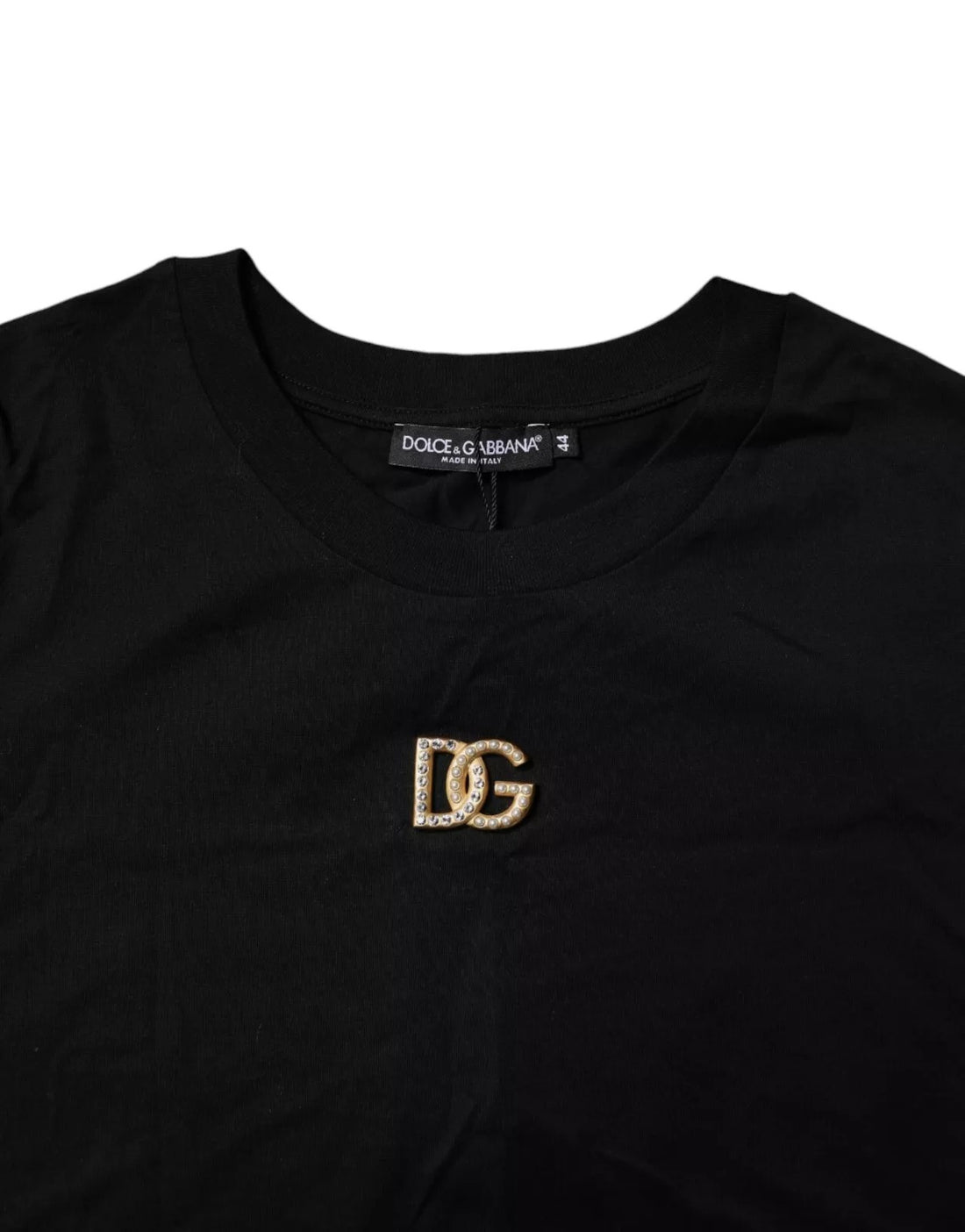 Dolce & Gabbana Black DG Embellished Cotton Crew Neck T-shirt