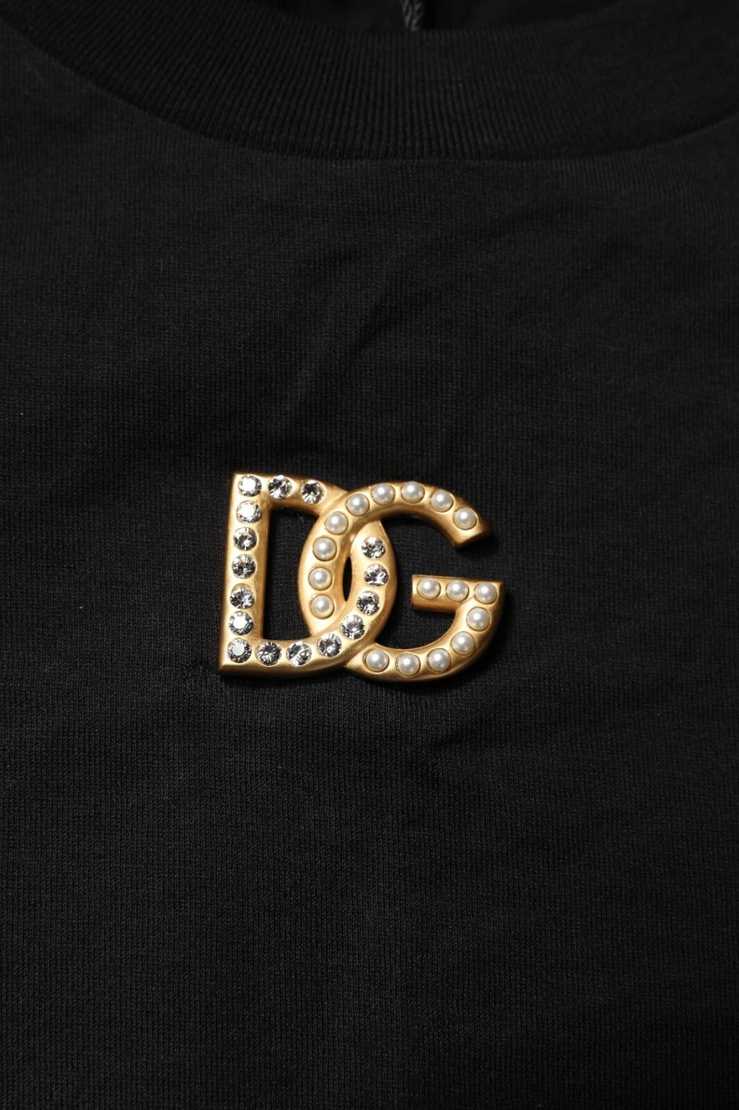 Dolce & Gabbana Black DG Embellished Cotton Crew Neck T-shirt