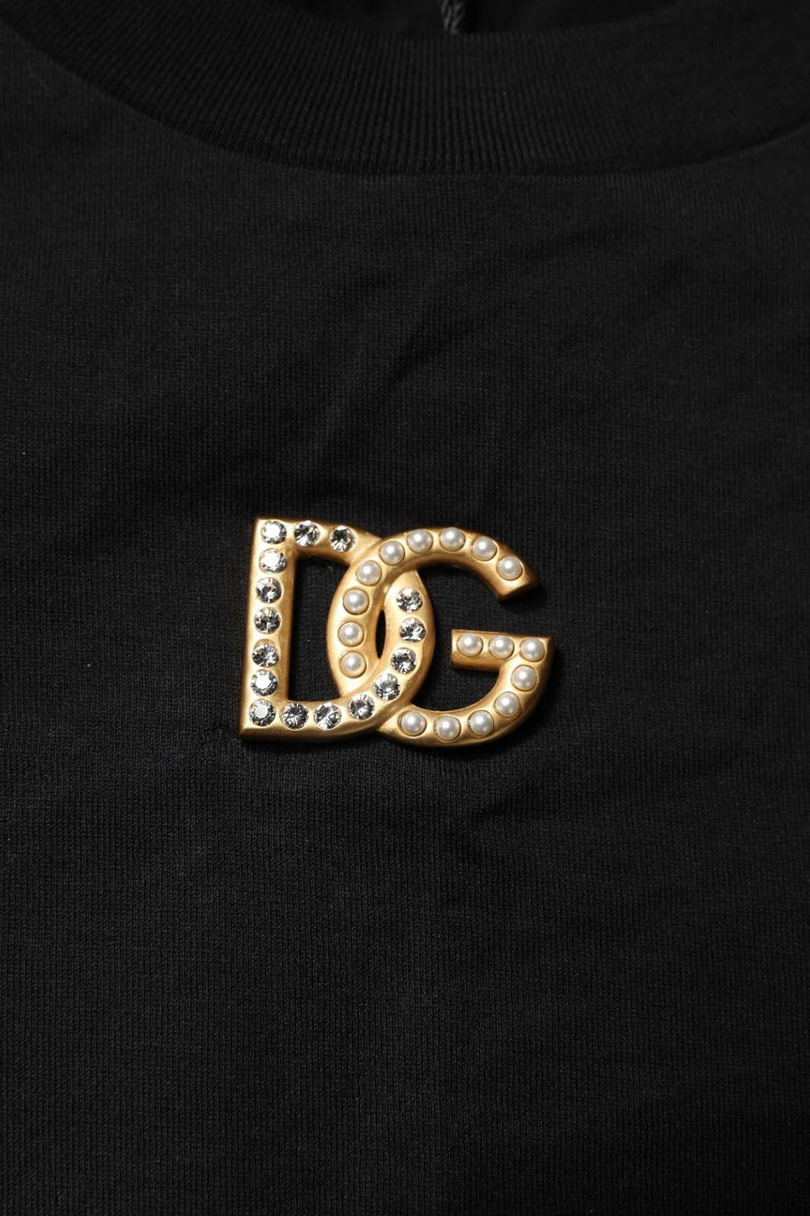 Dolce & Gabbana Black DG Embellished Cotton Crew Neck T-shirt