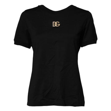 Dolce & Gabbana Black DG Embellished Cotton Crew Neck T-shirt