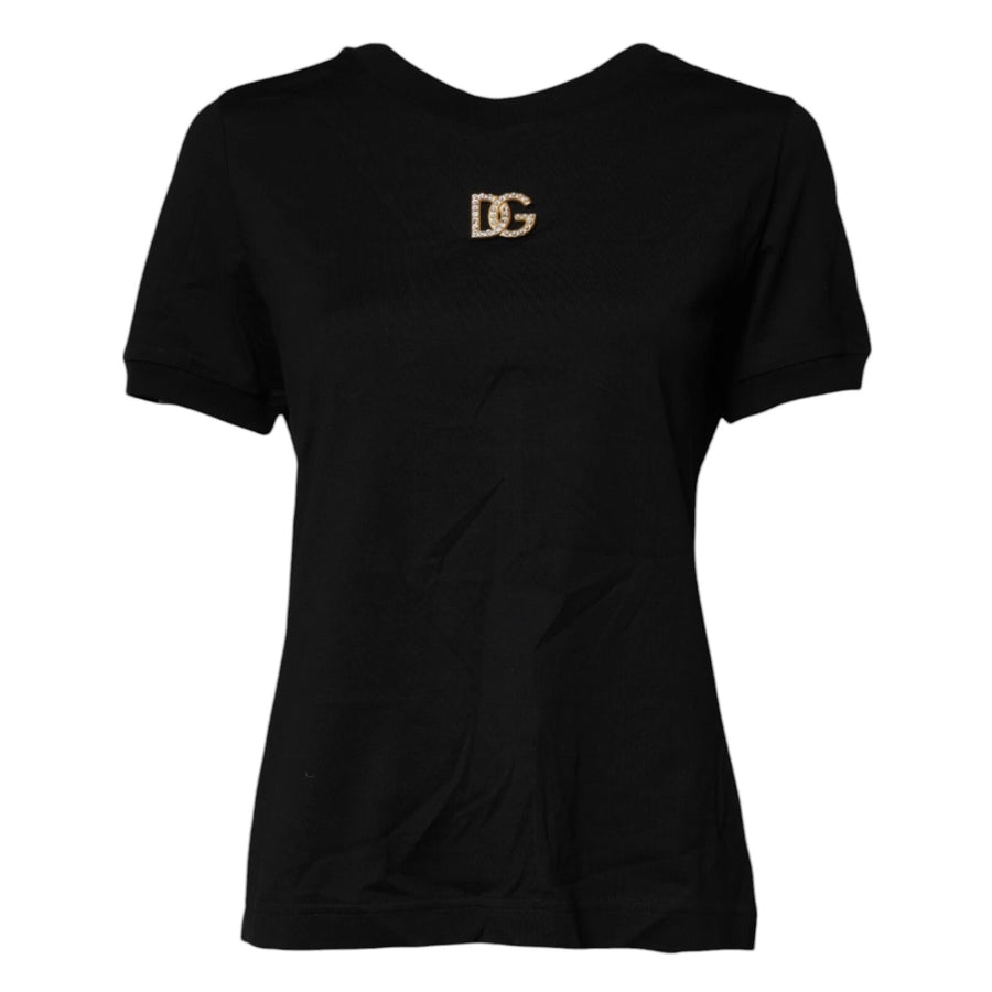 Dolce & Gabbana Black DG Embellished Cotton Crew Neck T-shirt