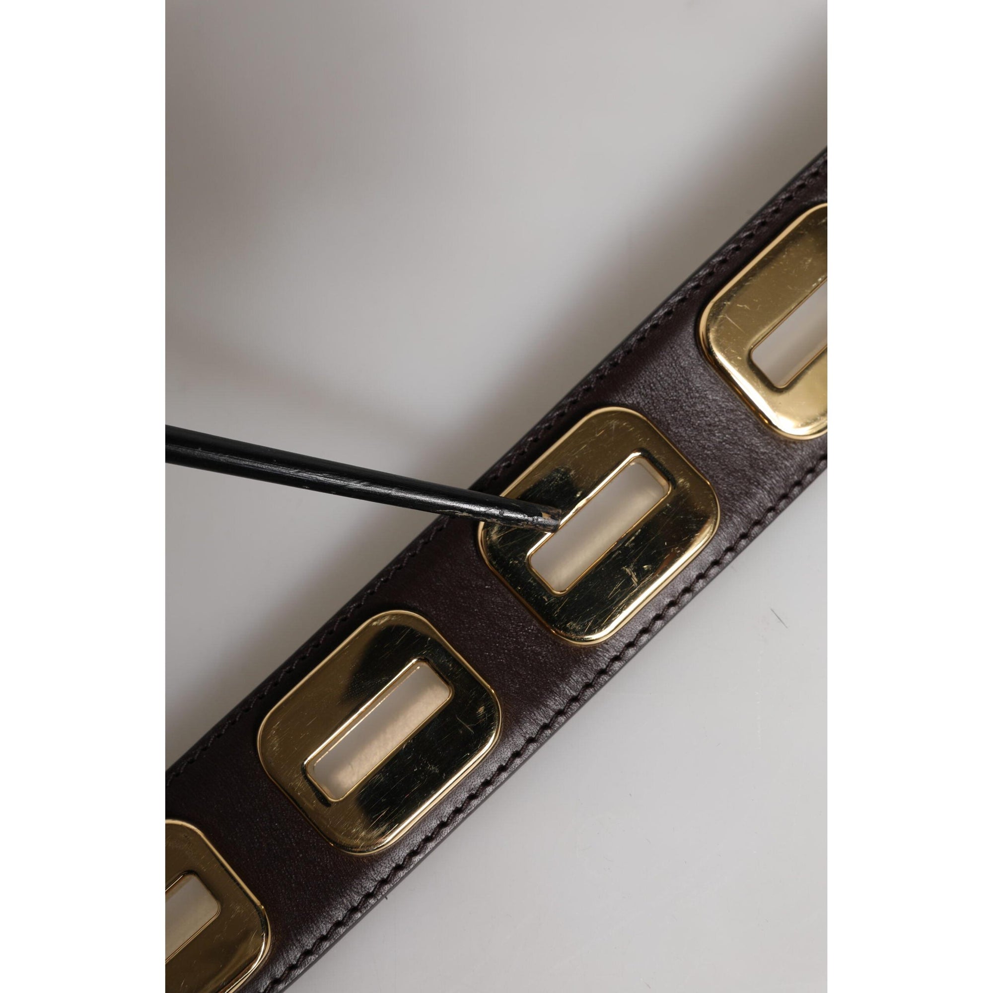 Dolce &amp; Gabbana Dark Brown Leather Gold Rotating Buckle Belt