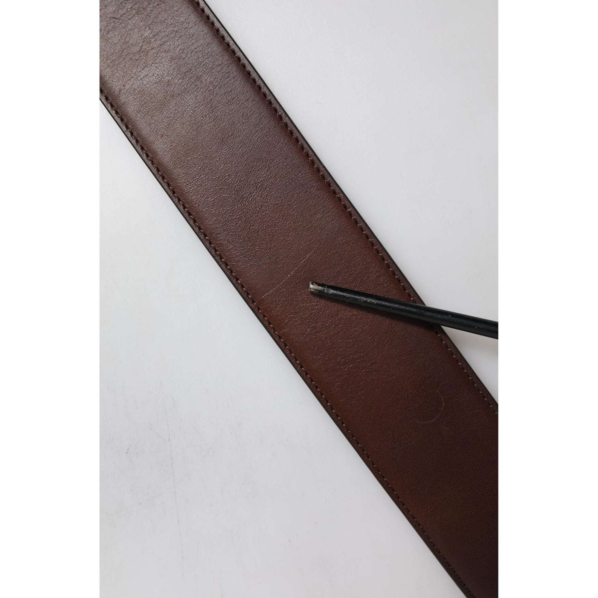 Dolce &amp; Gabbana Brown Logo Engraved Metal Waist Buckle Belt