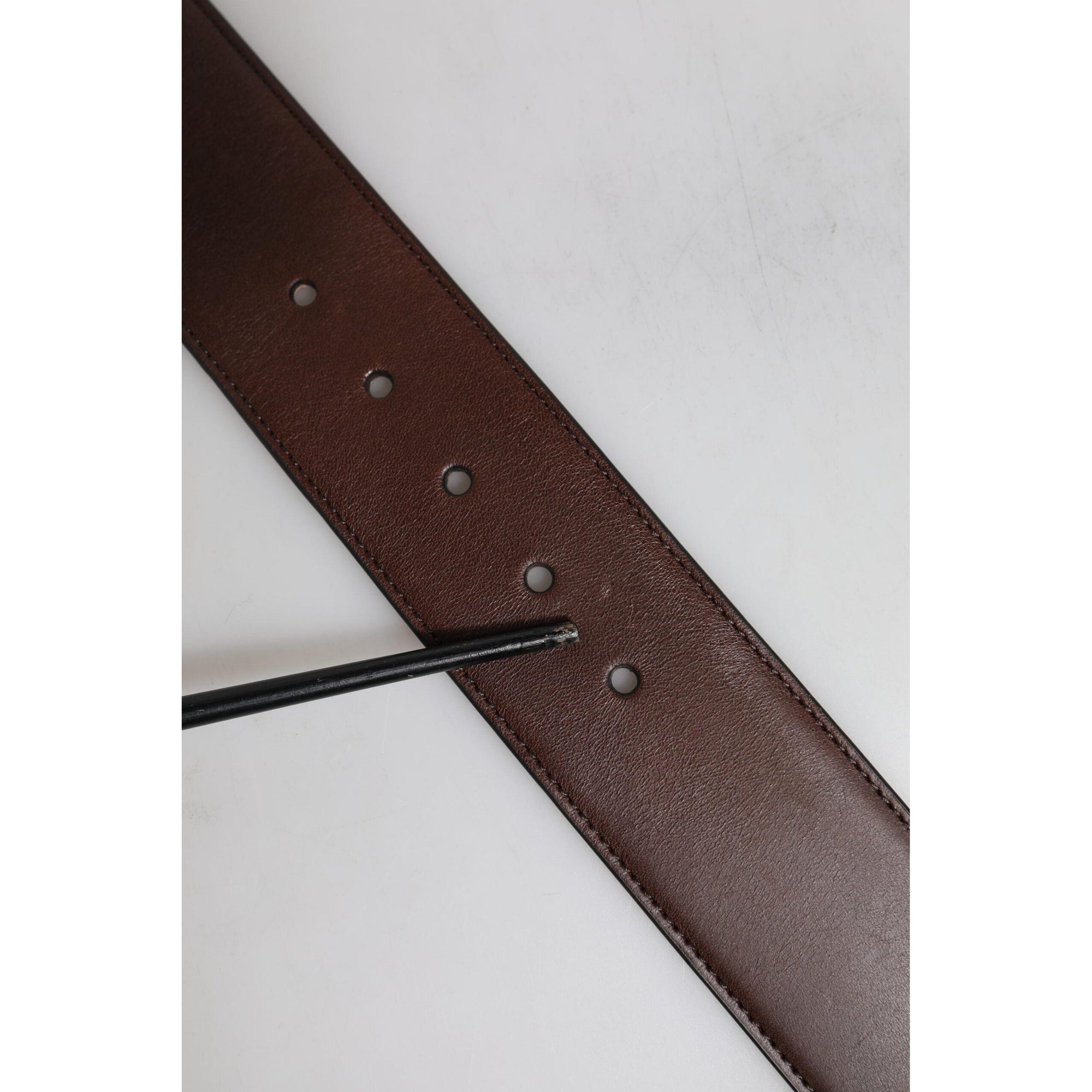 Dolce &amp; Gabbana Brown Logo Engraved Metal Waist Buckle Belt