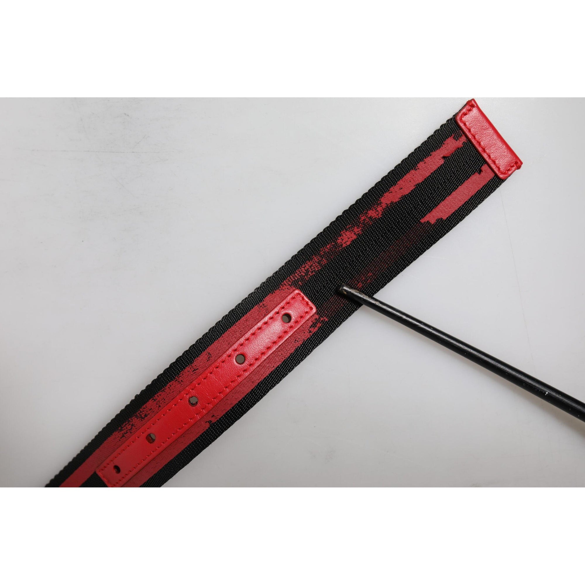 Dolce &amp; Gabbana Black Red Nylon DG Metal Waist Buckle Belt