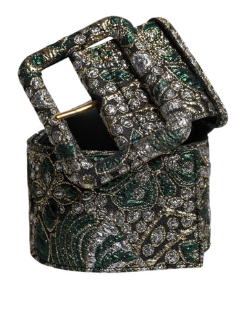 Dolce & Gabbana Multicolor Floral Jacquard Lurex Wide Waist Buckle Belt