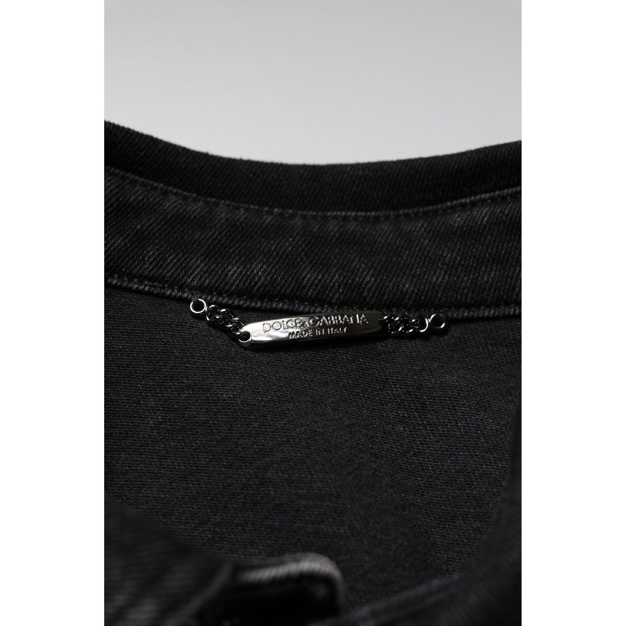 Dolce &amp; Gabbana Black Logo Cotton Stretch Denim Jacket