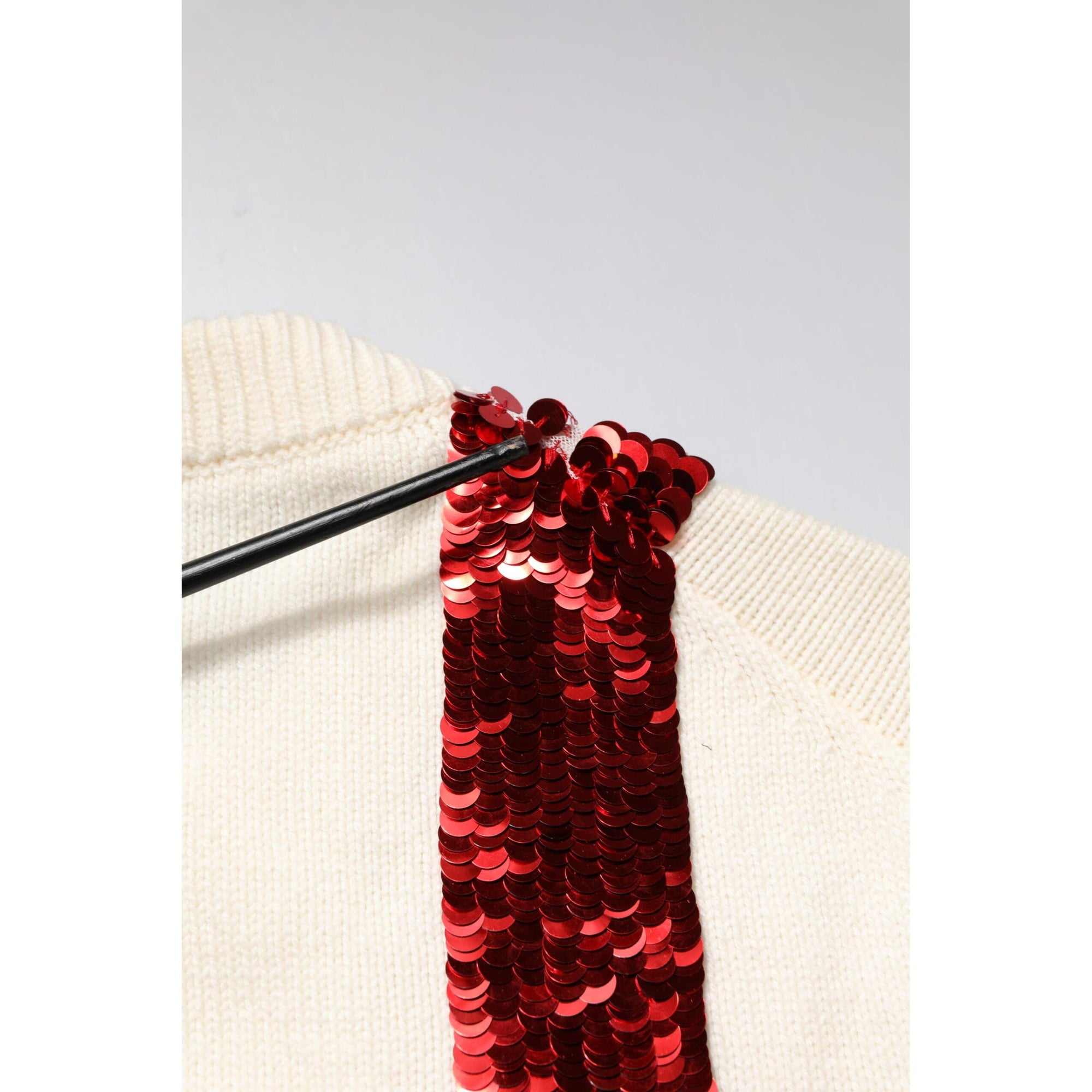 Dolce &amp; Gabbana White Sequined Crew Neck Pullover Sweater