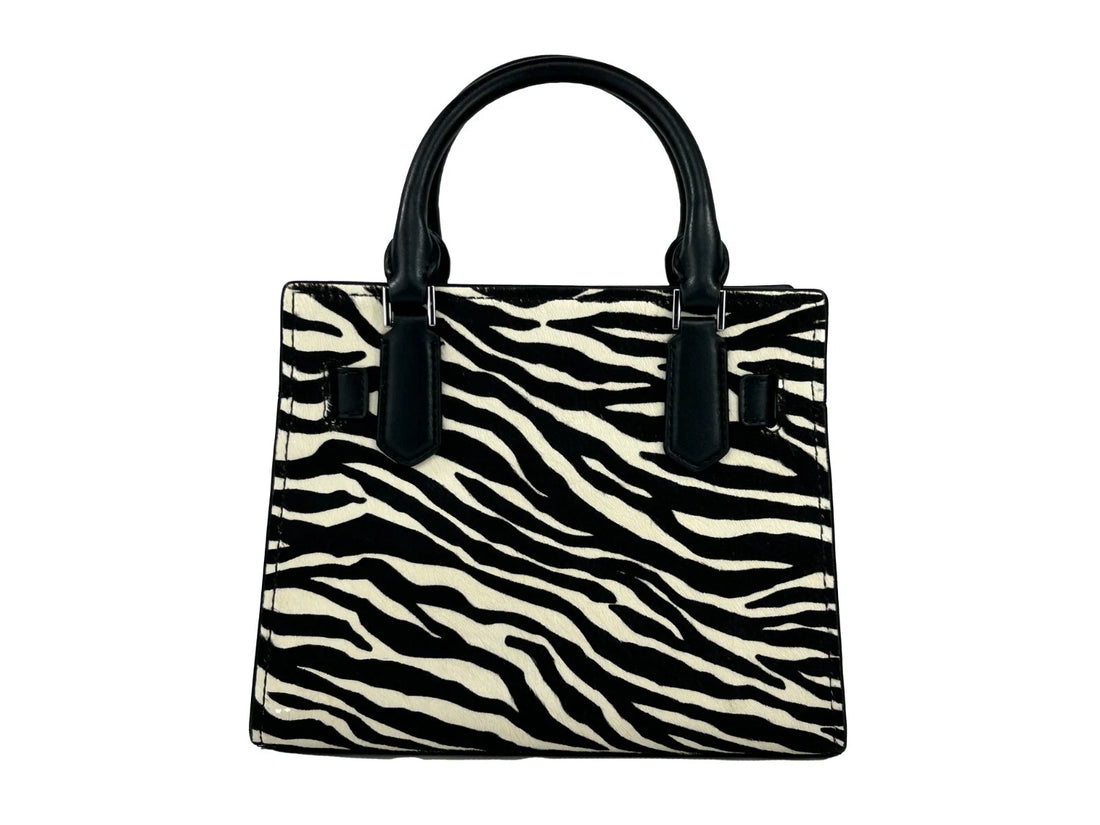Michael Kors Hamilton Small Leather Zebra Print Satchel Crossbody Black/White