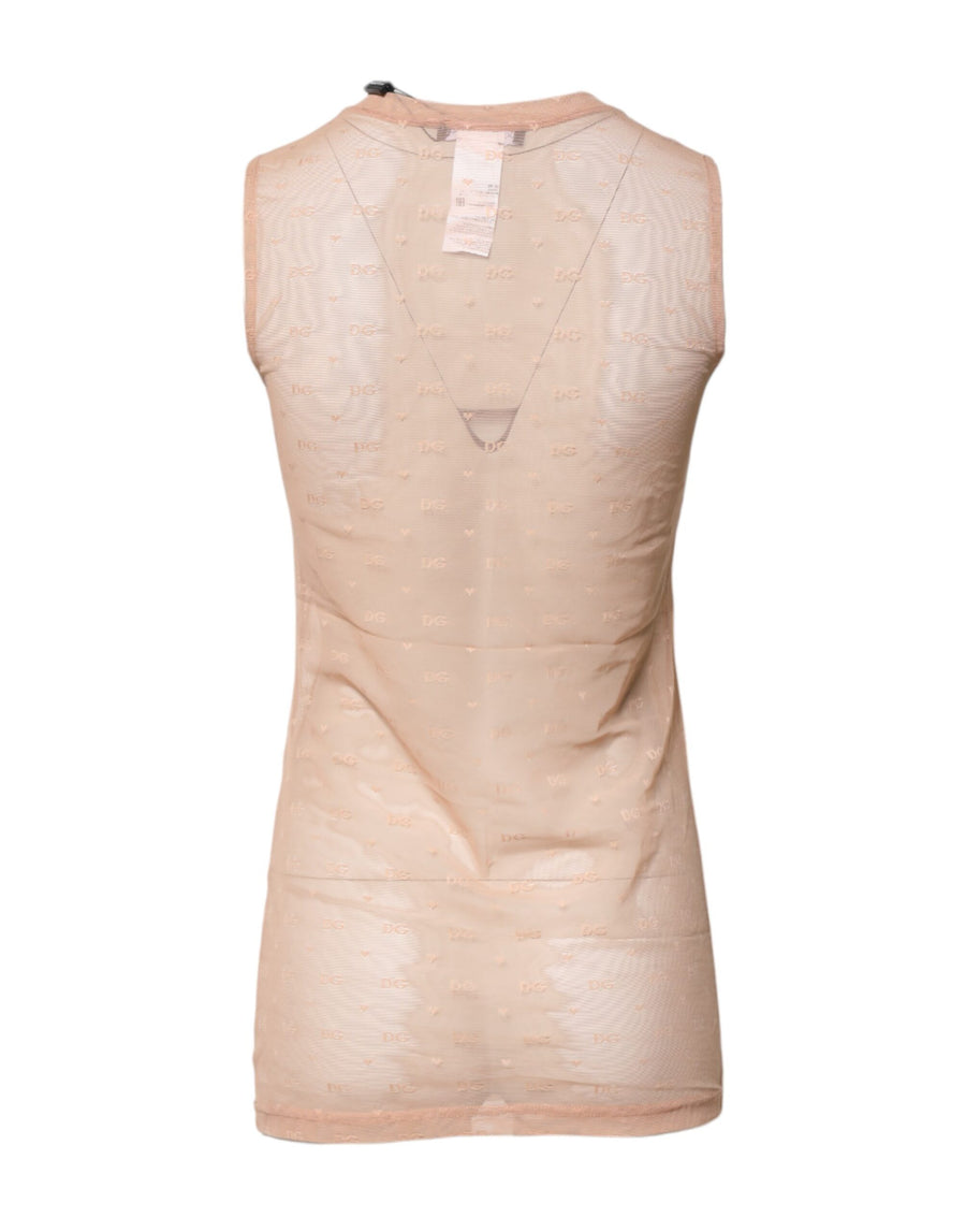 Dolce & Gabbana Beige Nylon Logo Monogram Sleeveless Tank Top