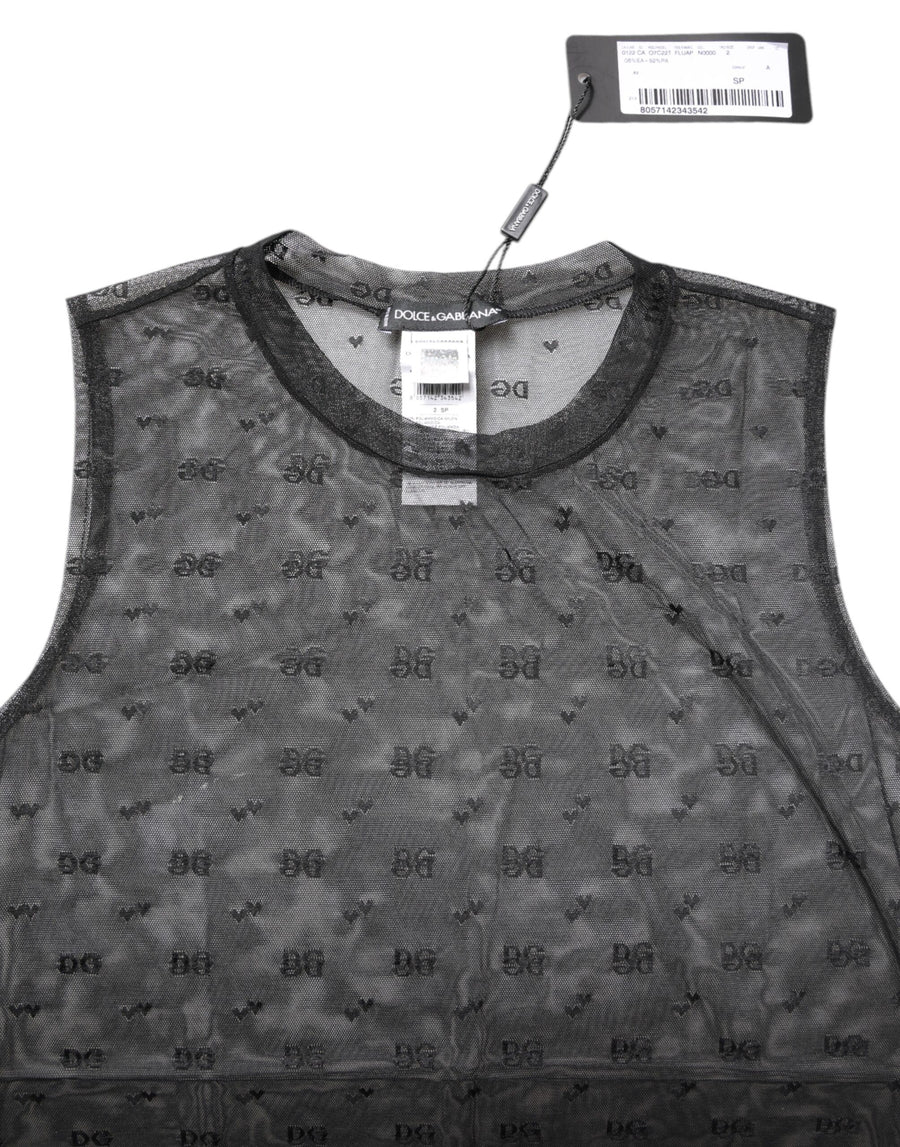 Dolce & Gabbana Black Nylon Logo Monogram Sleeveless Tank Top