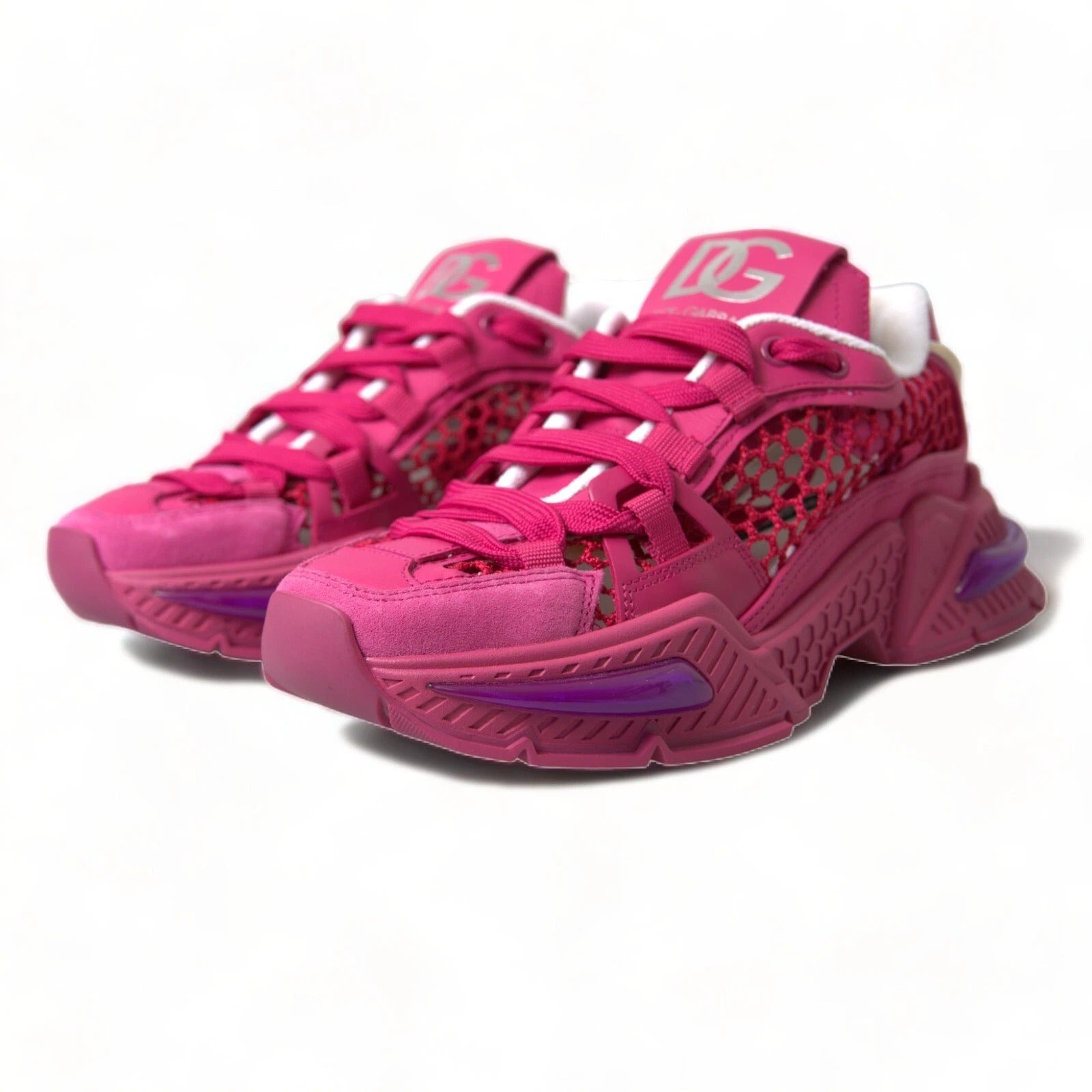 Dolce &amp; Gabbana Pink Airmaster Mesh Panelled Low Top Sneakers Shoes