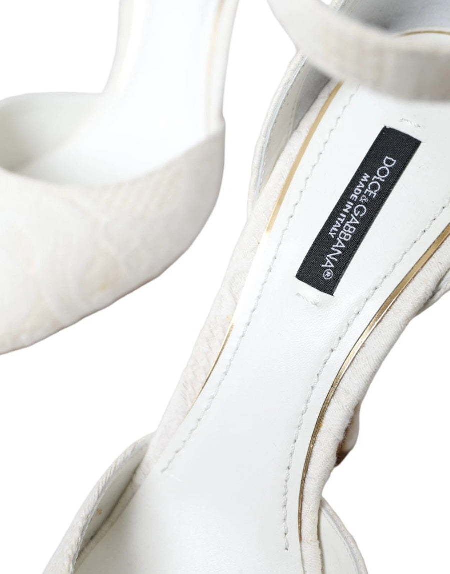 Dolce & Gabbana White Floral Jacquard Mary Janes Heels Pumps Shoes