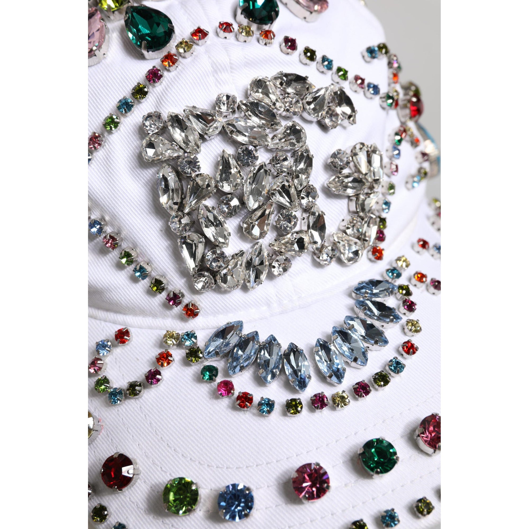 Dolce &amp; Gabbana White Multicolor Crystal Embellish Baseball Cap