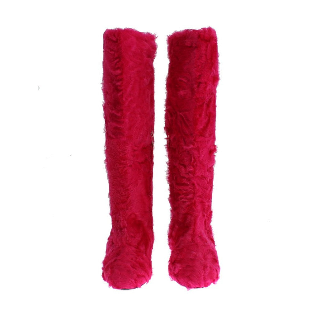 Dolce & Gabbana Elegant Pink Lambskin Fur Boots