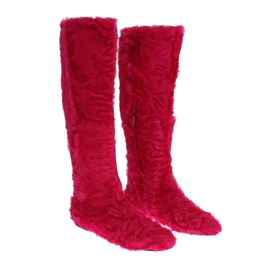 Dolce & Gabbana Elegant Pink Lambskin Fur Boots