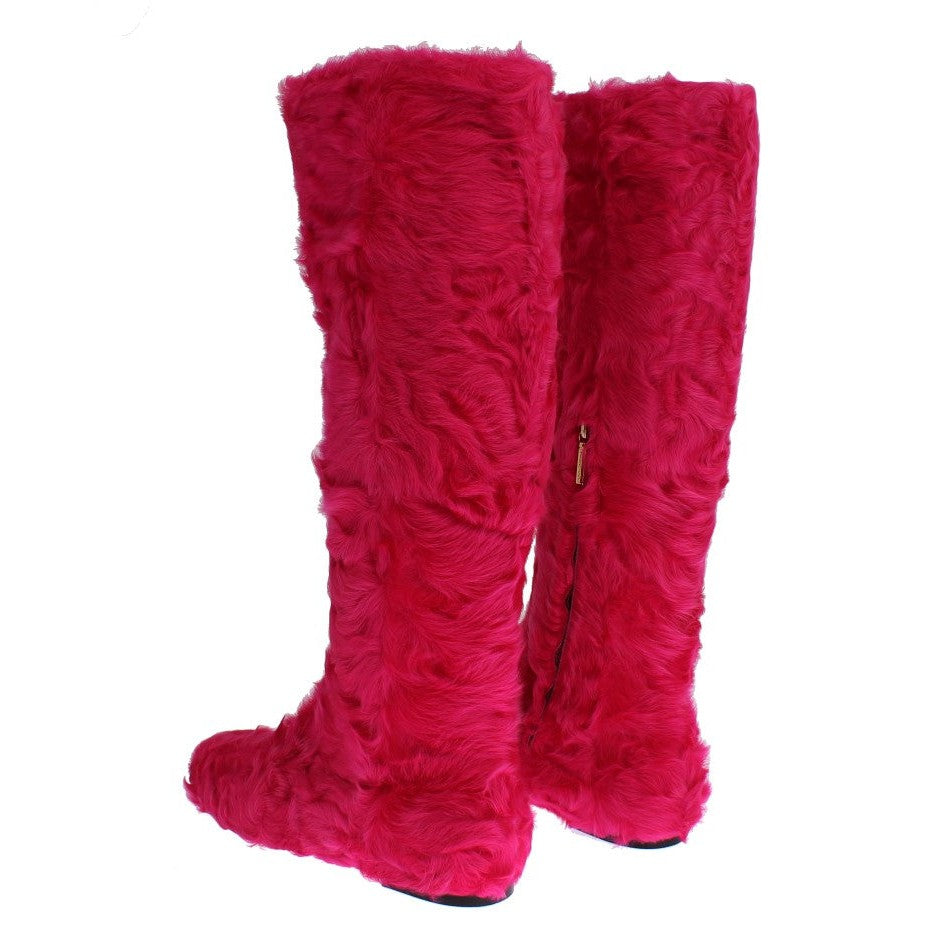 Dolce & Gabbana Elegant Pink Lambskin Fur Boots