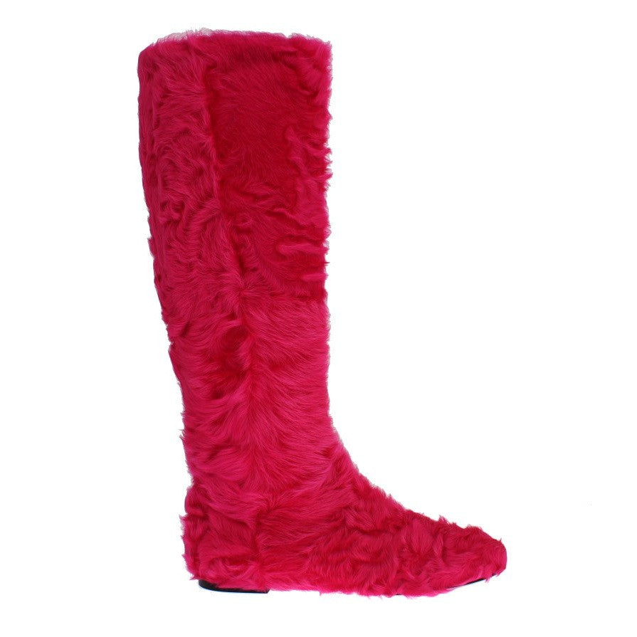 Dolce & Gabbana Elegant Pink Lambskin Fur Boots