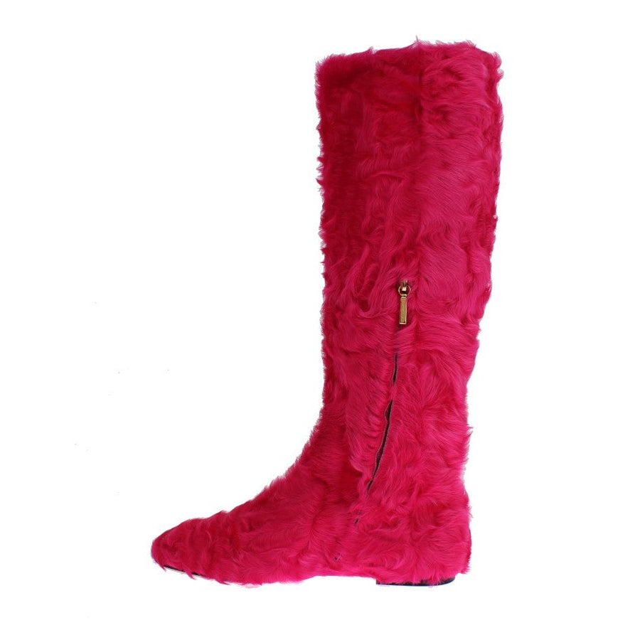 Dolce & Gabbana Elegant Pink Lambskin Fur Boots