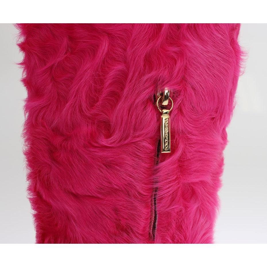 Dolce &amp; Gabbana Elegant Pink Lambskin Fur Boots