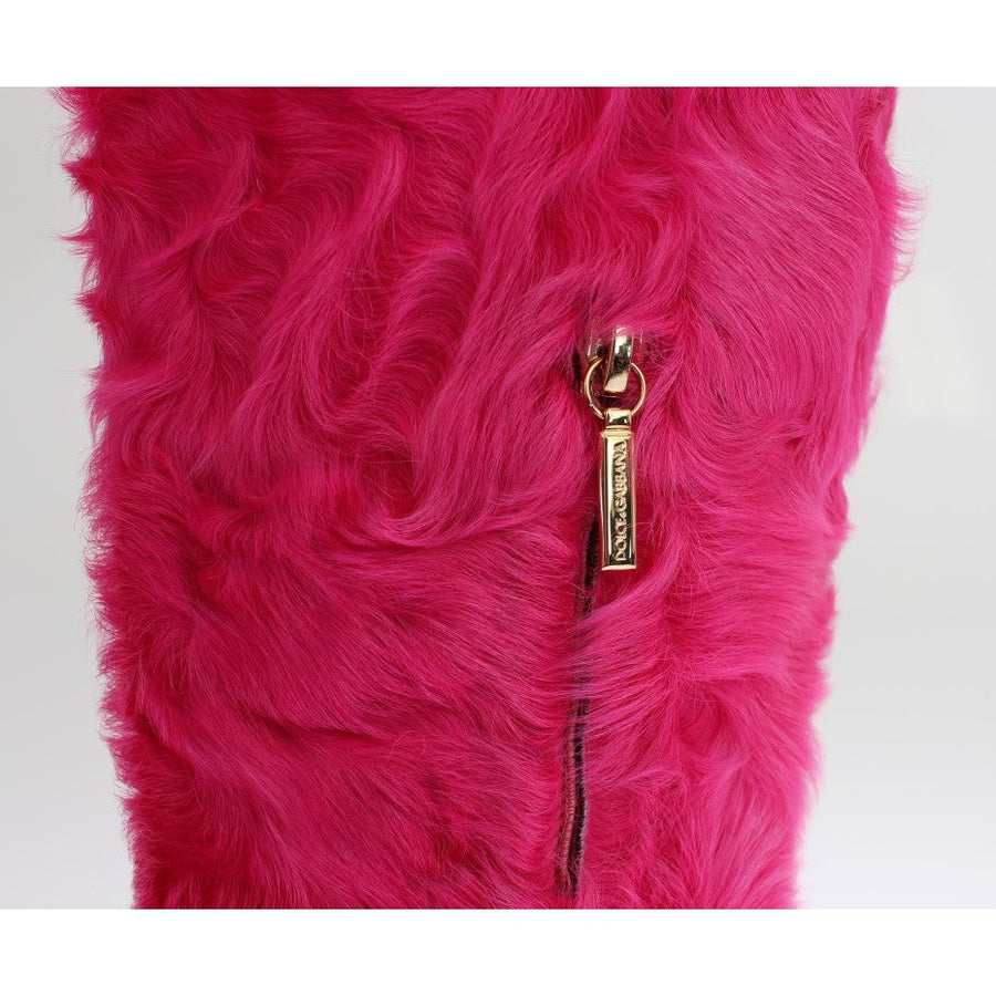 Dolce & Gabbana Elegant Pink Lambskin Fur Boots