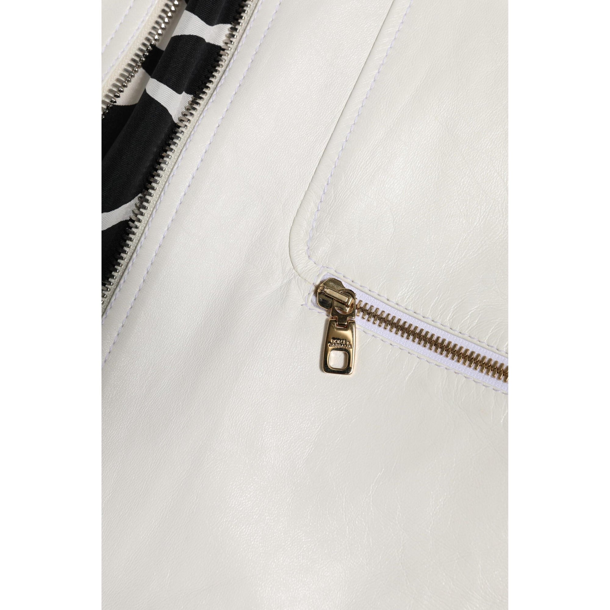 Dolce &amp; Gabbana White Collared Full Zip Biker Coat Jacket