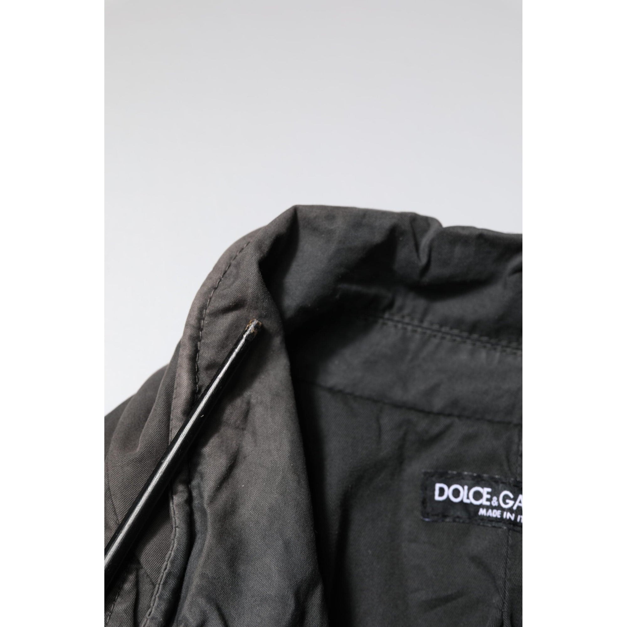 Dolce &amp; Gabbana Black Solid Cotton Collared Coat Jacket