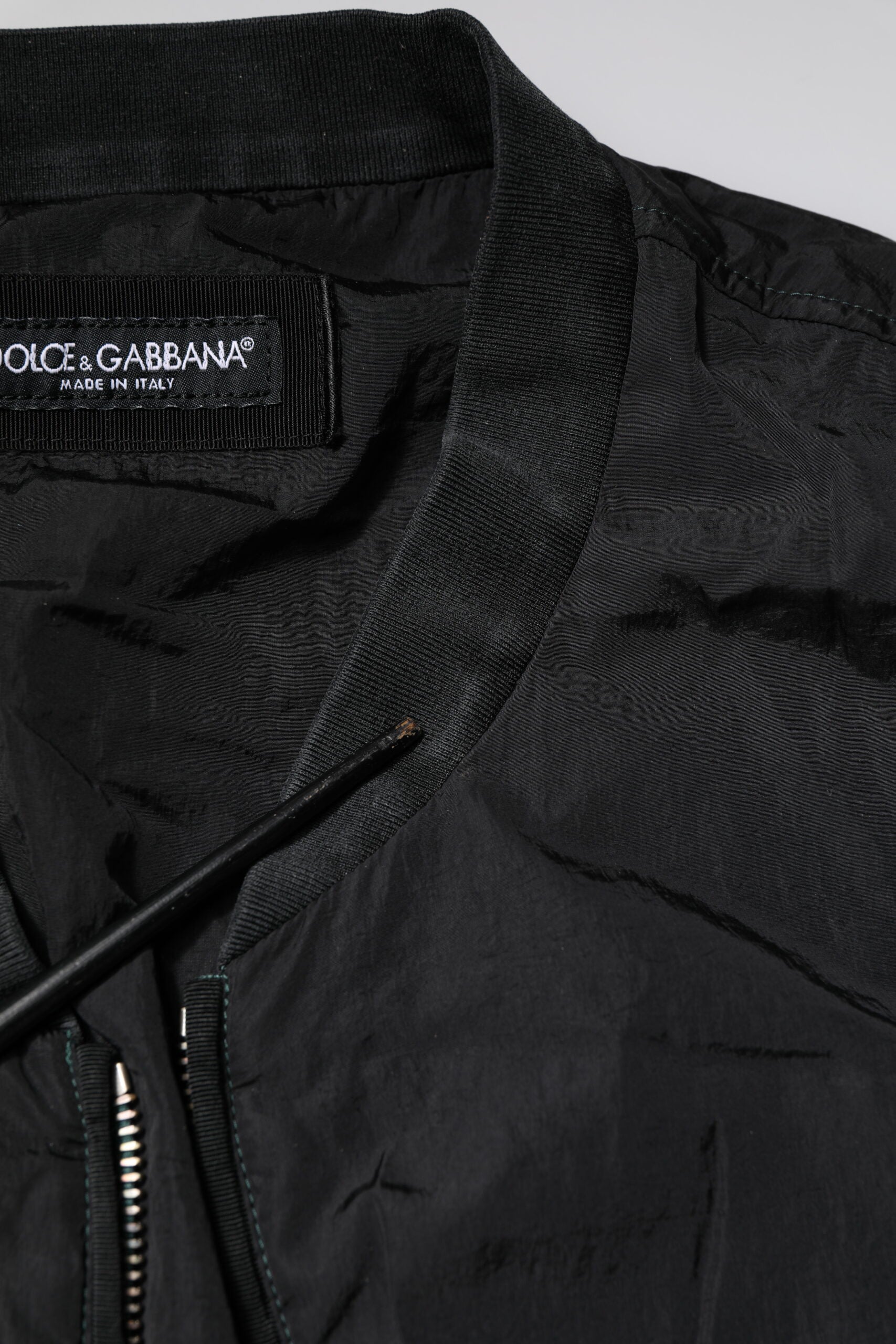 Dolce &amp; Gabbana Black Nylon Logo Full Zip Bomber Jacket