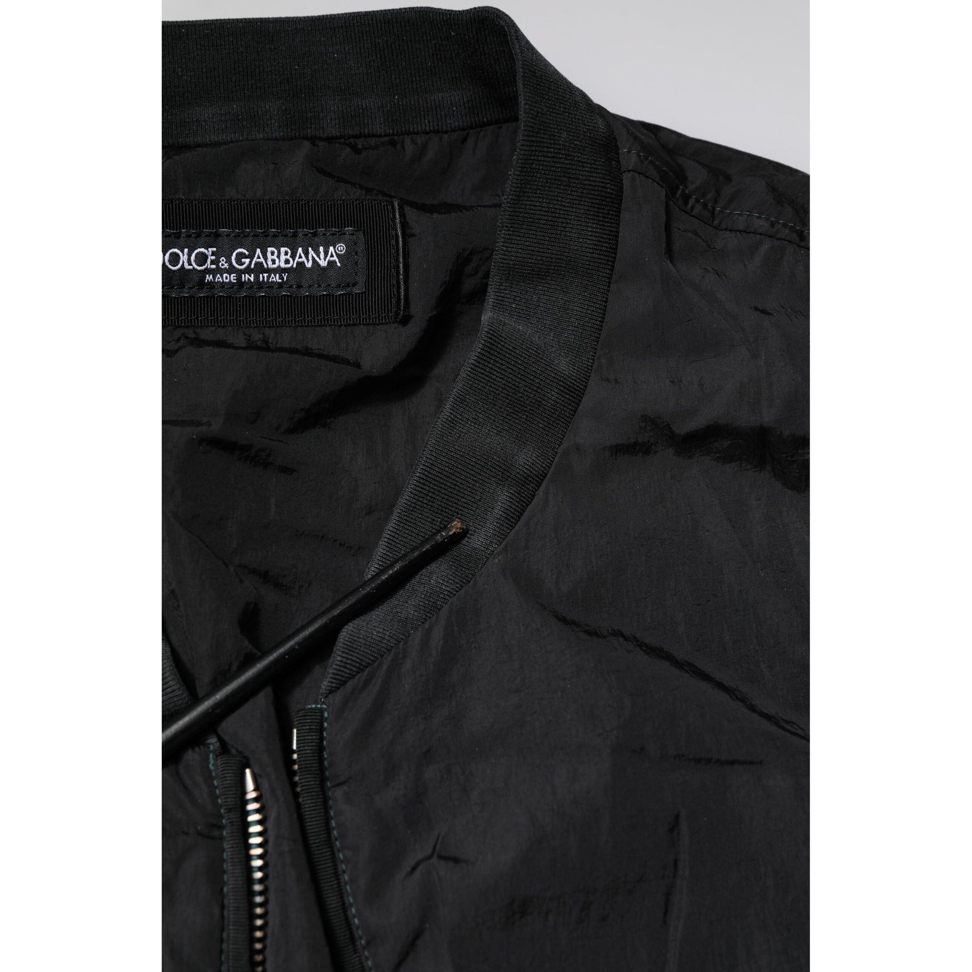 Dolce &amp; Gabbana Black Nylon Logo Full Zip Bomber Jacket