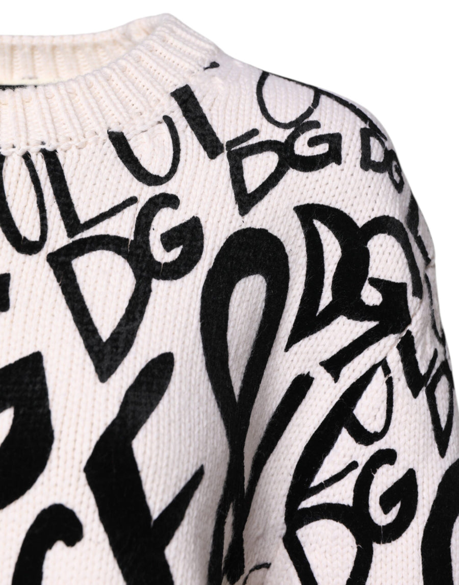 Dolce & Gabbana White Black Logo Print Women Pullover Sweater