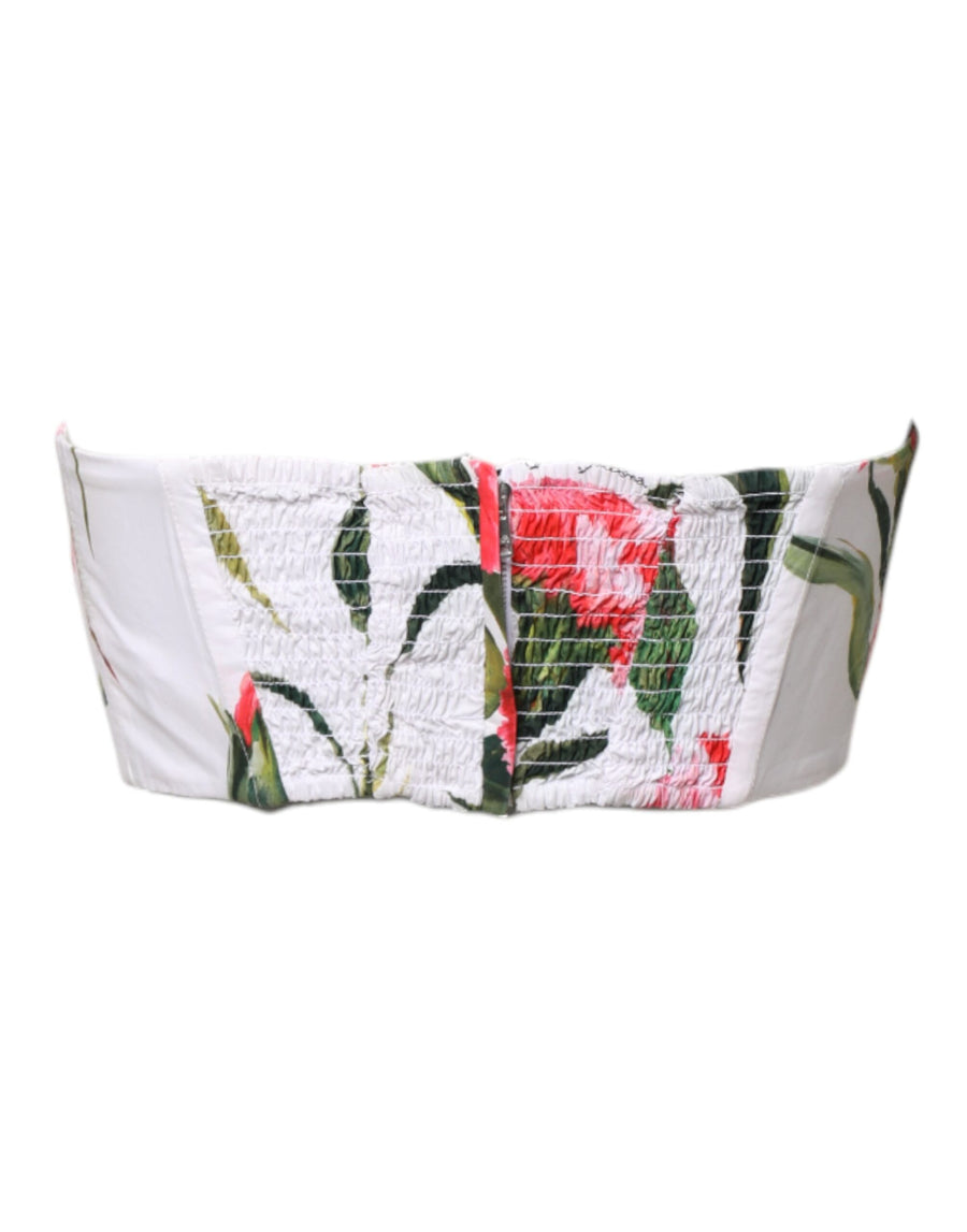 Dolce & Gabbana White Floral Print Cropped Bustier Corset Top