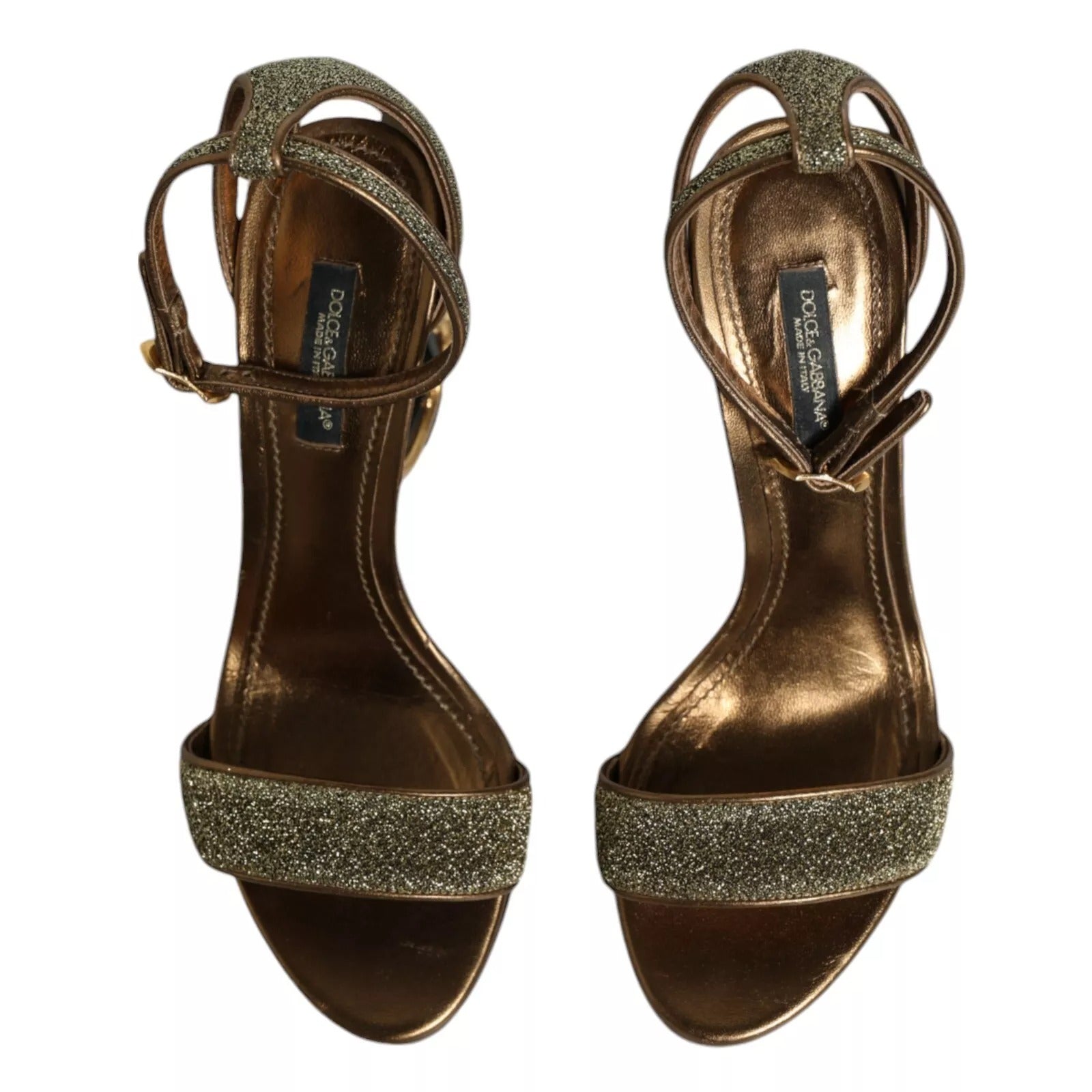 Dolce &amp; Gabbana Gold Lurex Ankle Strap Heel Sandals Shoes
