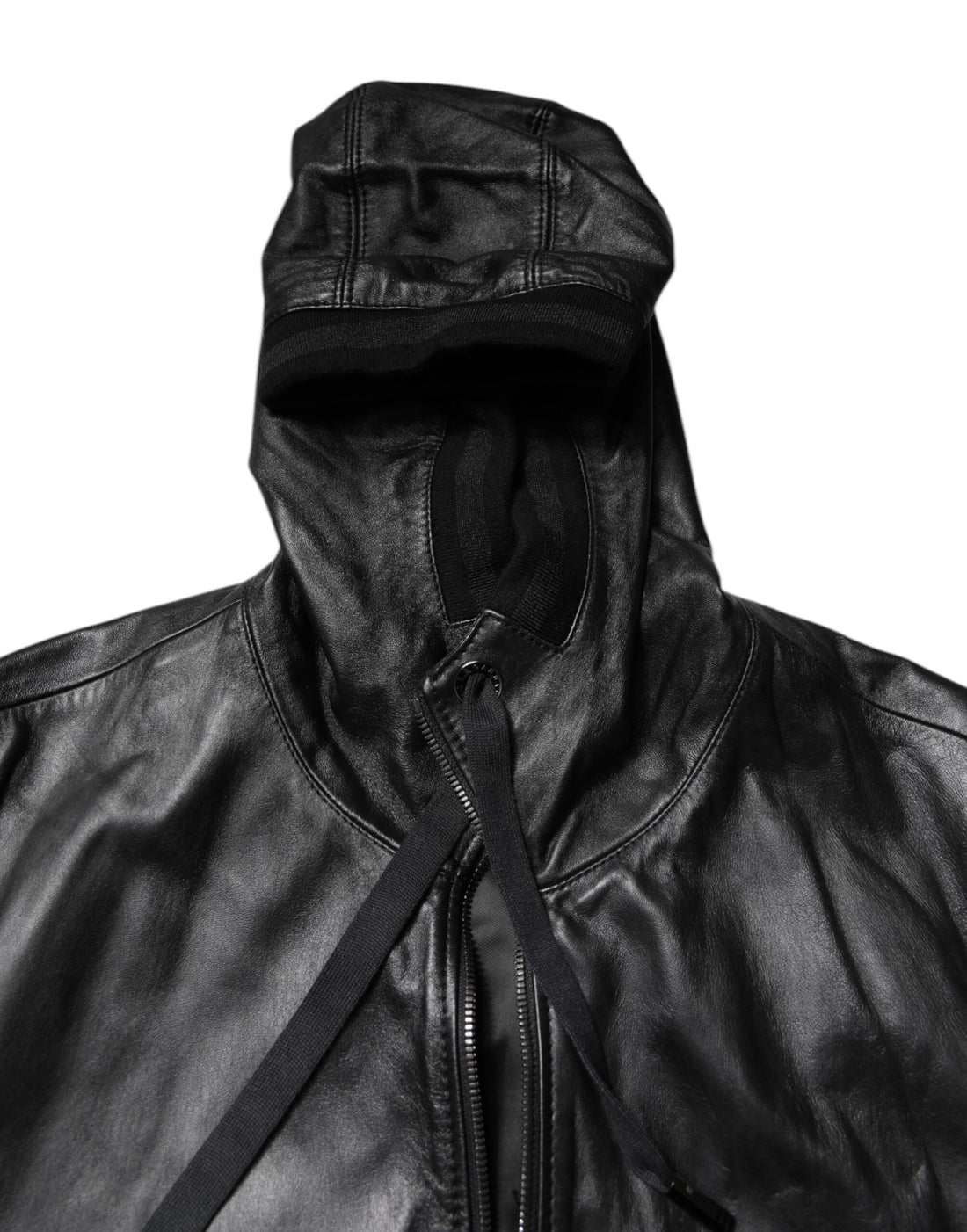 Dolce & Gabbana Black Lambskin Leather Full Zip Biker Jacket