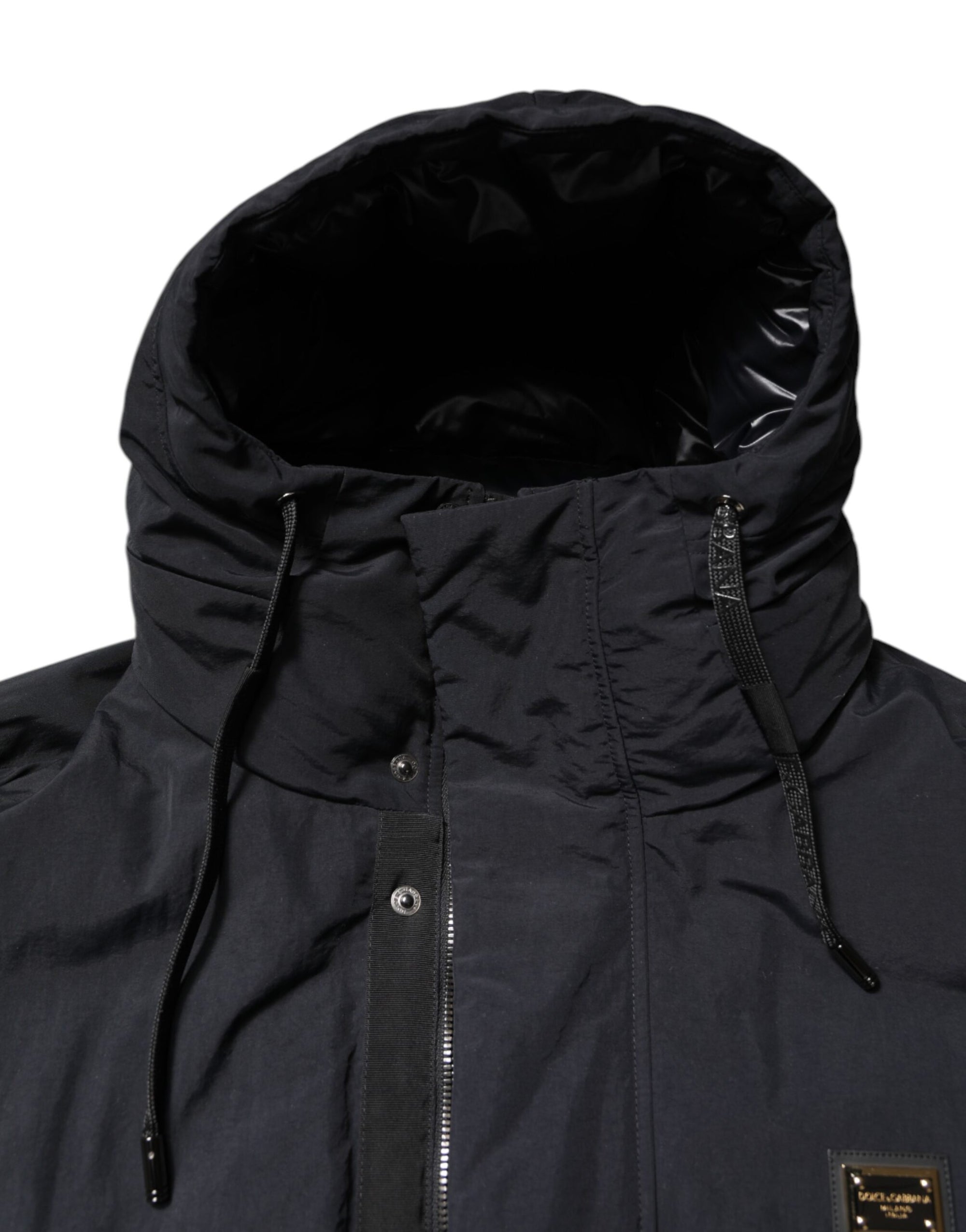 Dolce &amp; Gabbana Black Nylon Full Zip Hooded Parka Jacket