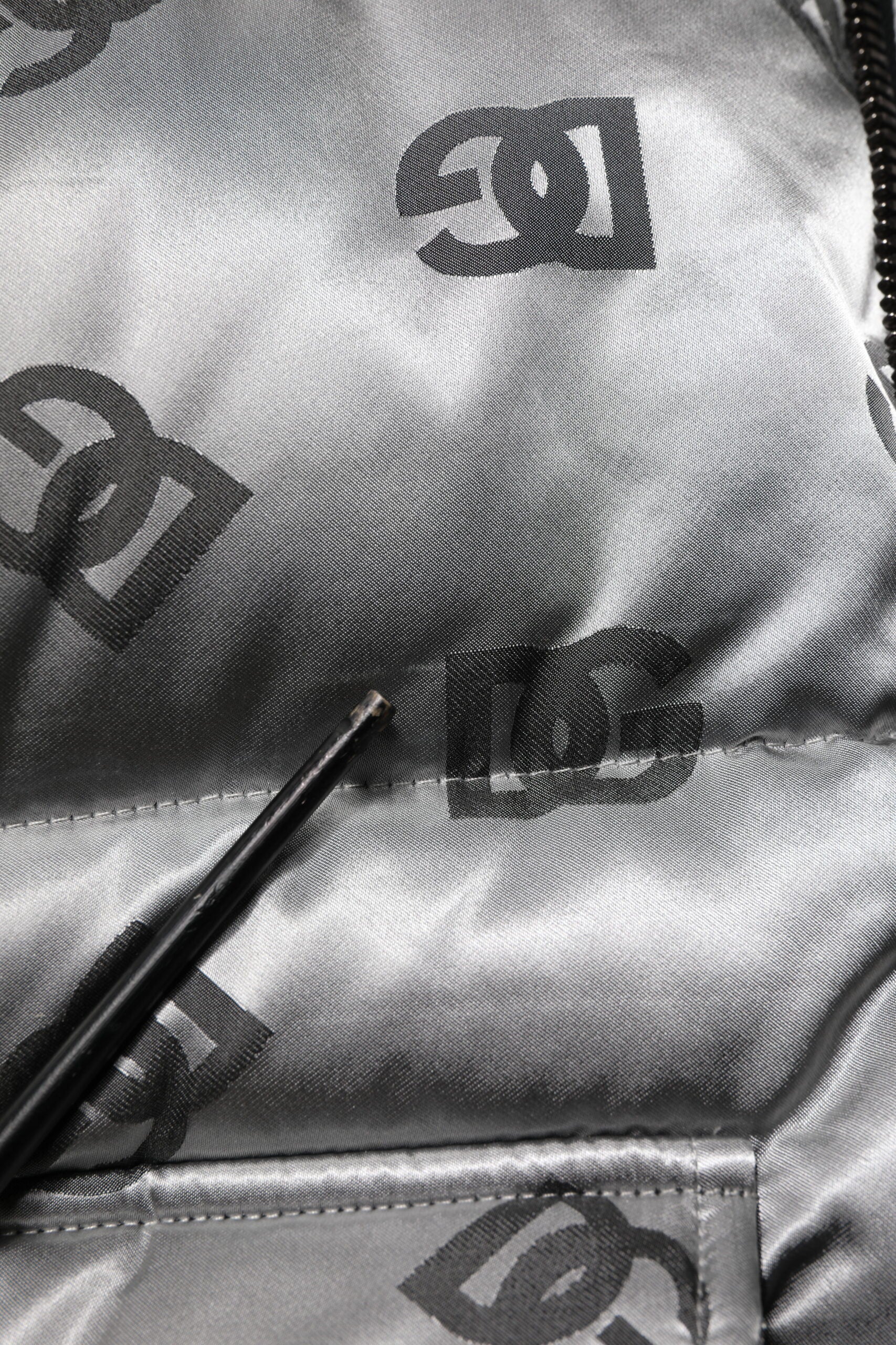 Dolce &amp; Gabbana Silver Logo Full Zip Hooded Quilted Jacket