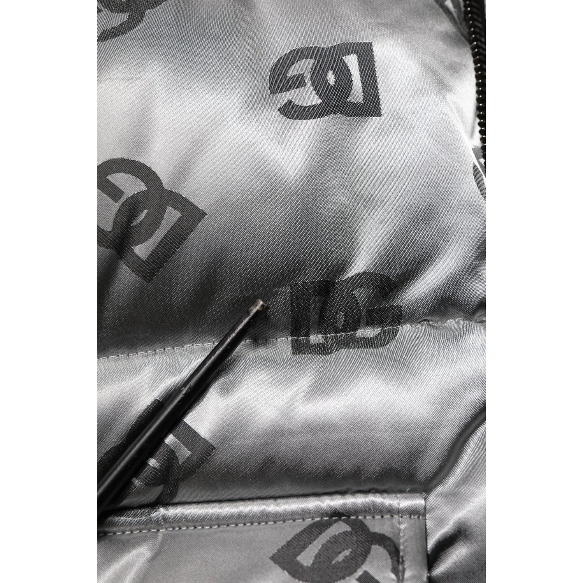 Dolce &amp; Gabbana Silver Logo Full Zip Hooded Quilted Jacket