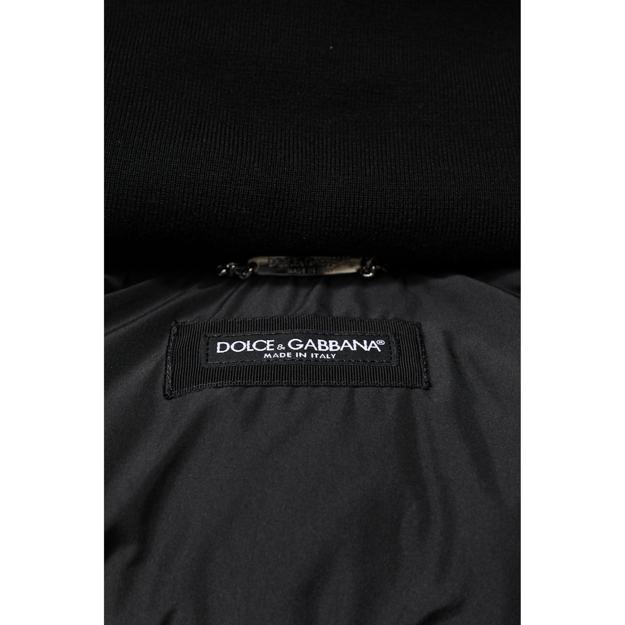 Dolce &amp; Gabbana Blue Logo Full Zip Hooded Quilted Jacket