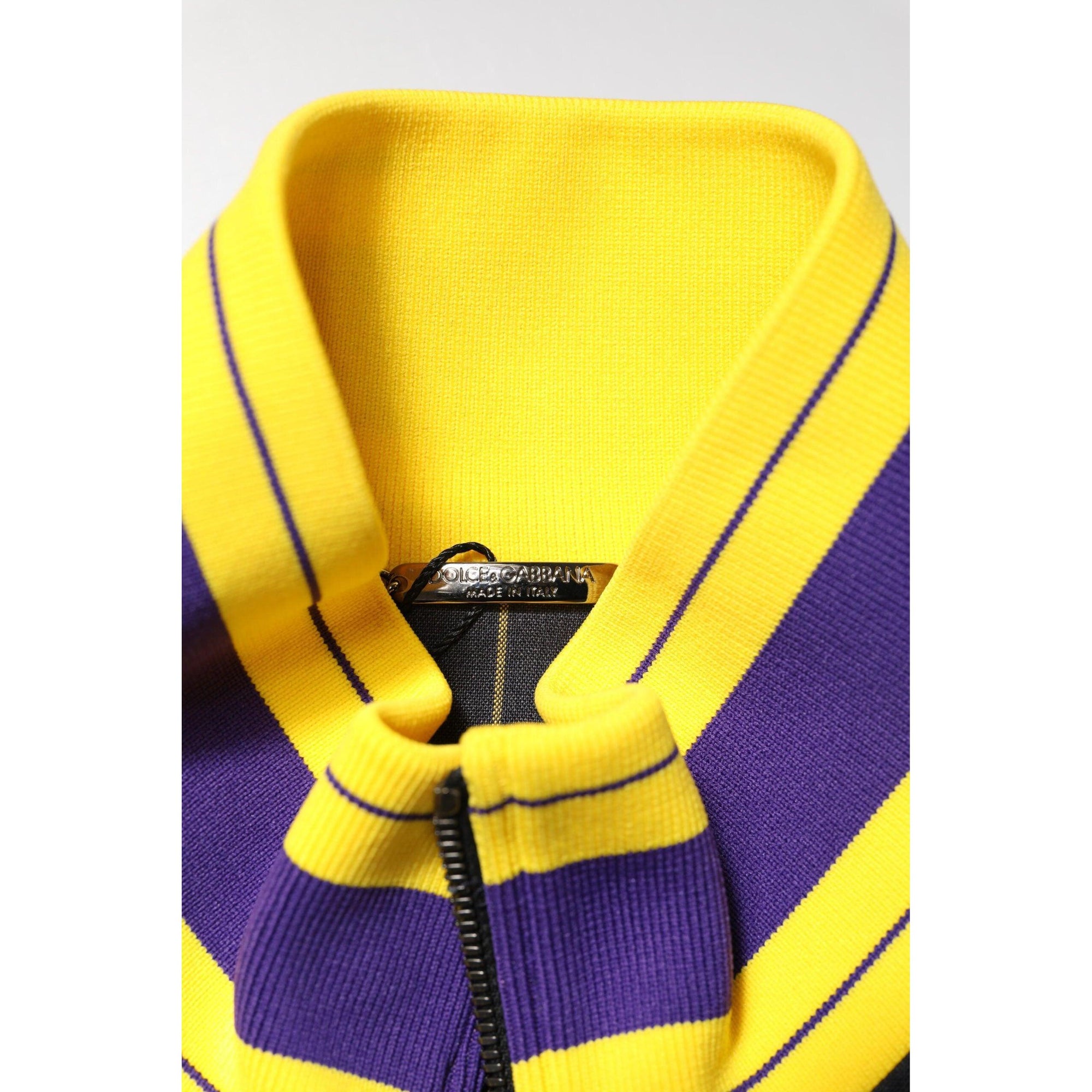 Dolce &amp; Gabbana Black Striped Logo Full Zip Bomber Jacket