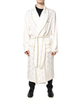 Dolce & Gabbana Ivory Silk Logo Men Wrap Robe Coat Jacket