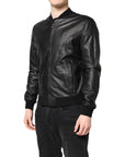 Dolce & Gabbana Black Lambskin Leather Full Zip Biker Jacket