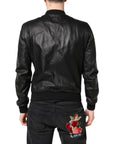 Dolce & Gabbana Black Lambskin Leather Full Zip Biker Jacket