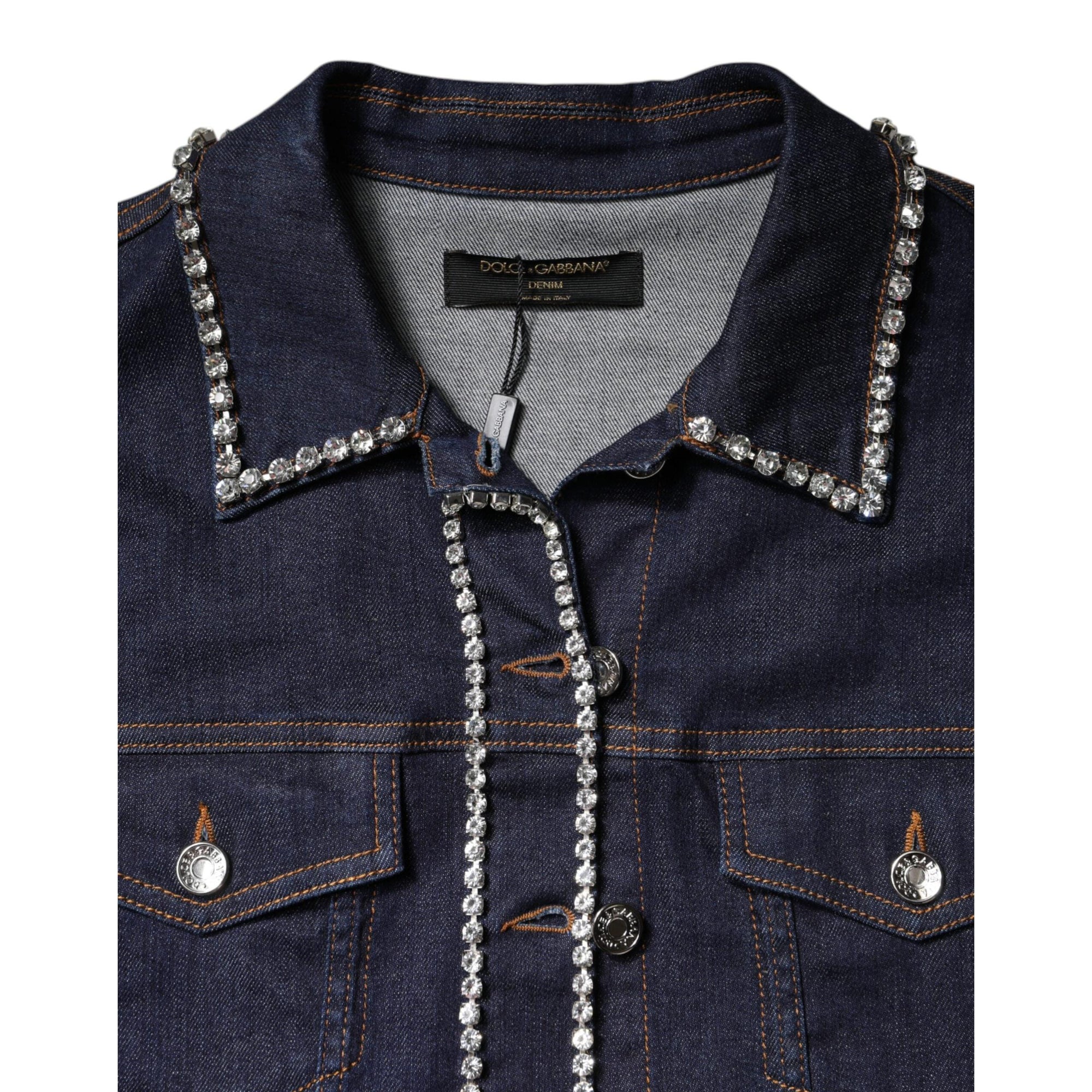 Dolce &amp; Gabbana Blue Denim Cotton Crystal Embellished Jacket